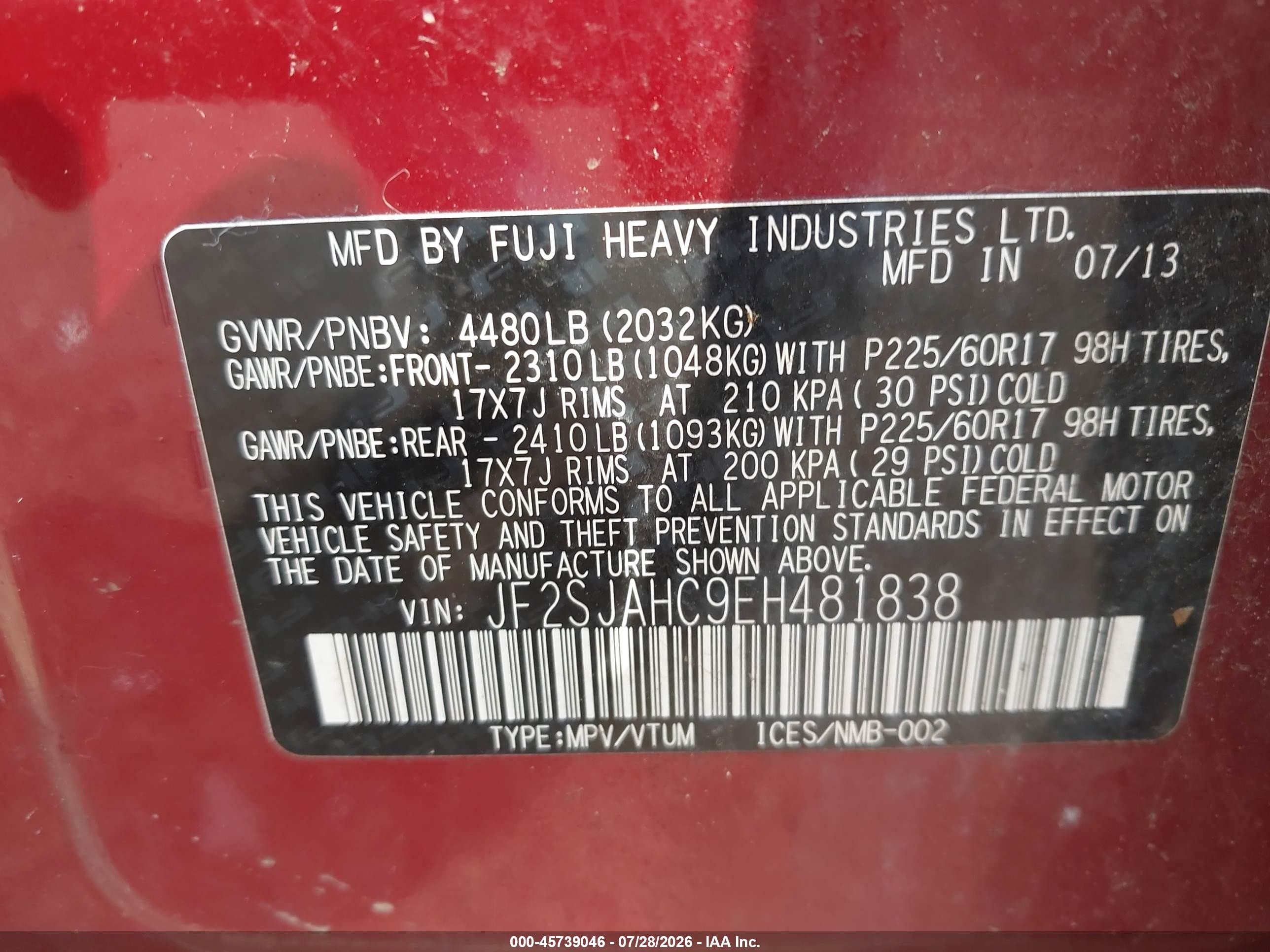 2014 Subaru Forester 2.5i Limited Красный vin: JF2SJAHC9EH481838