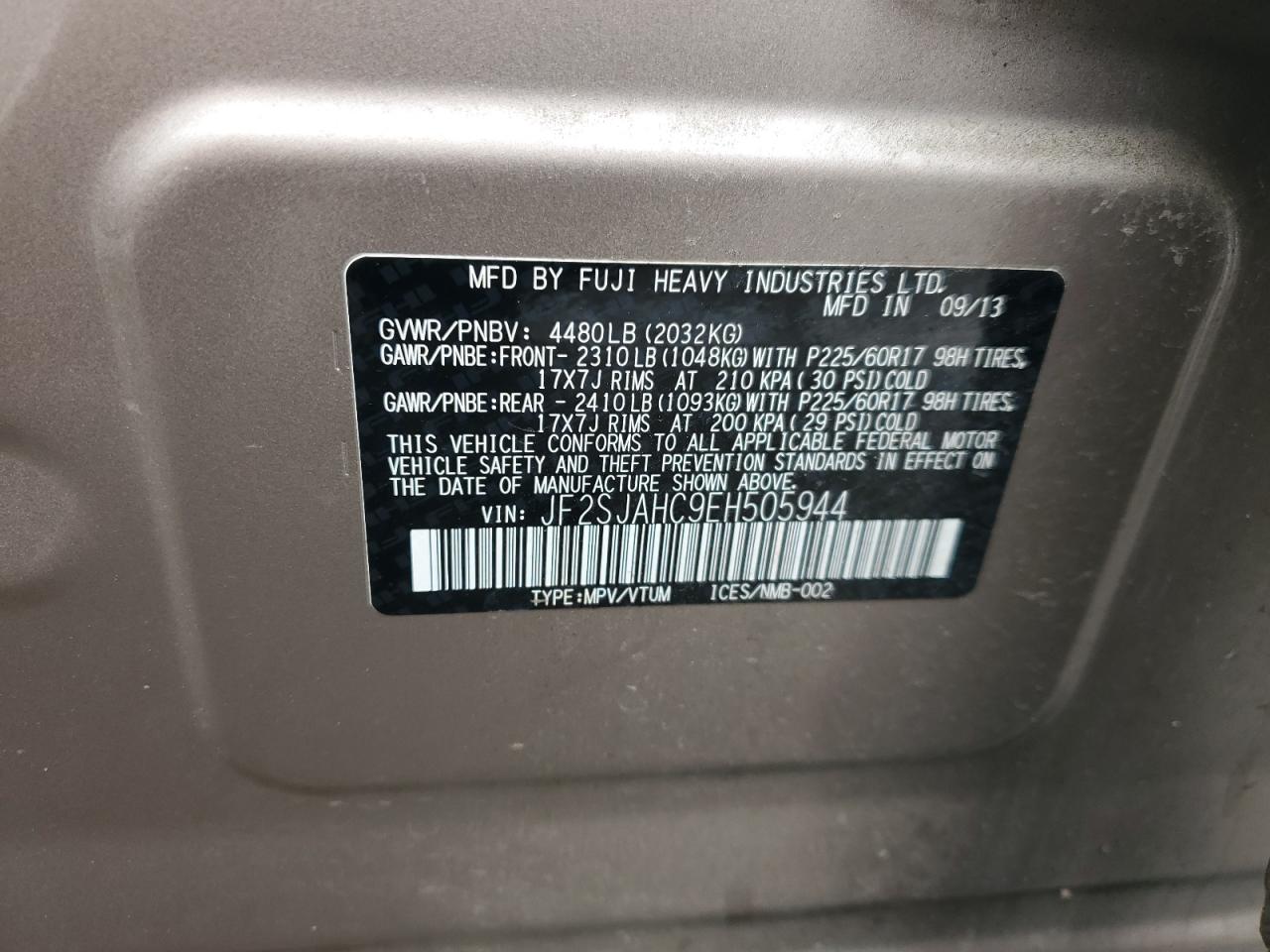 2014 Subaru Forester 2.5i Limited Tan vin: JF2SJAHC9EH505944