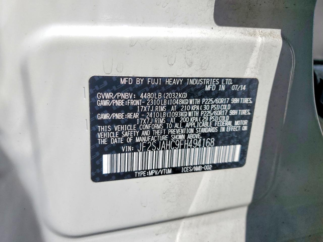 2015 Subaru Forester 2.5i Limited White vin: JF2SJAHC9FH494168