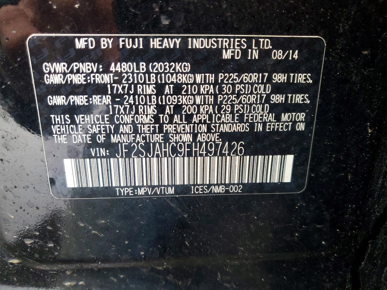 2015 Subaru Forester 2.5i Limited Black vin: JF2SJAHC9FH497426