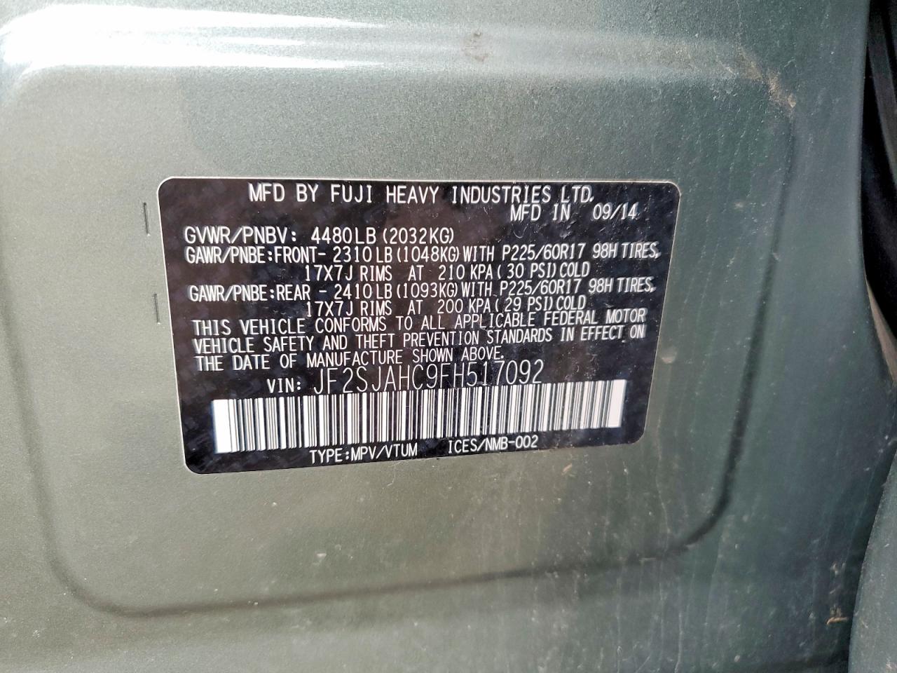 2015 Subaru Forester 2.5i Limited Green vin: JF2SJAHC9FH517092
