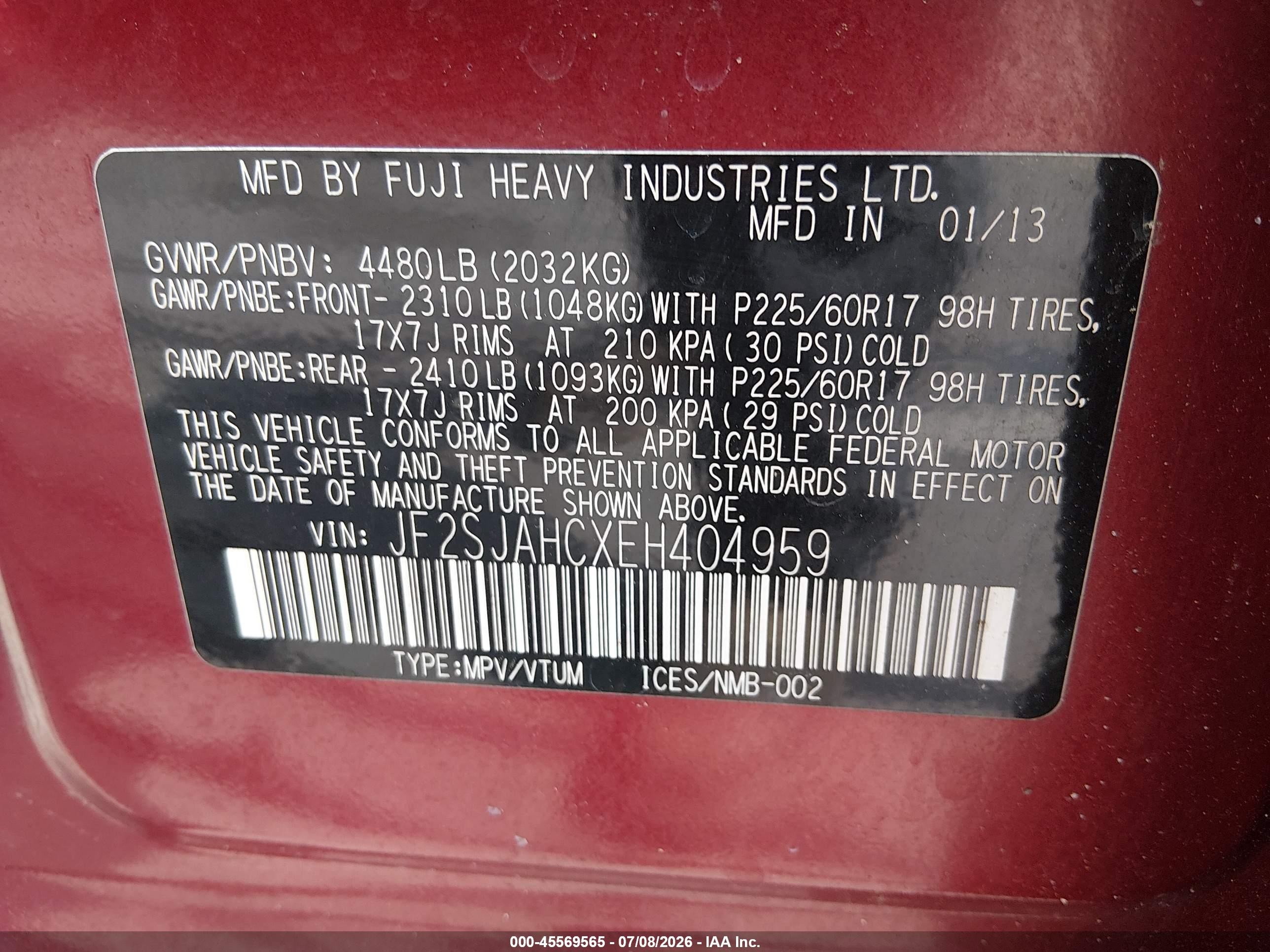 2014 Subaru Forester 2.5i Limited Red vin: JF2SJAHCXEH404959