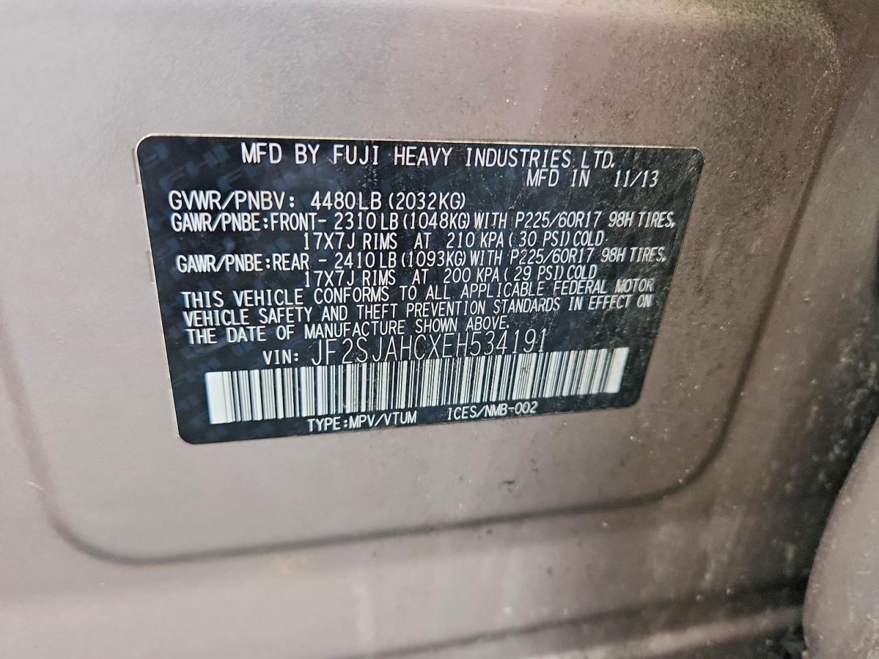 2014 Subaru Forester 2.5i Limited Tan vin: JF2SJAHCXEH534191