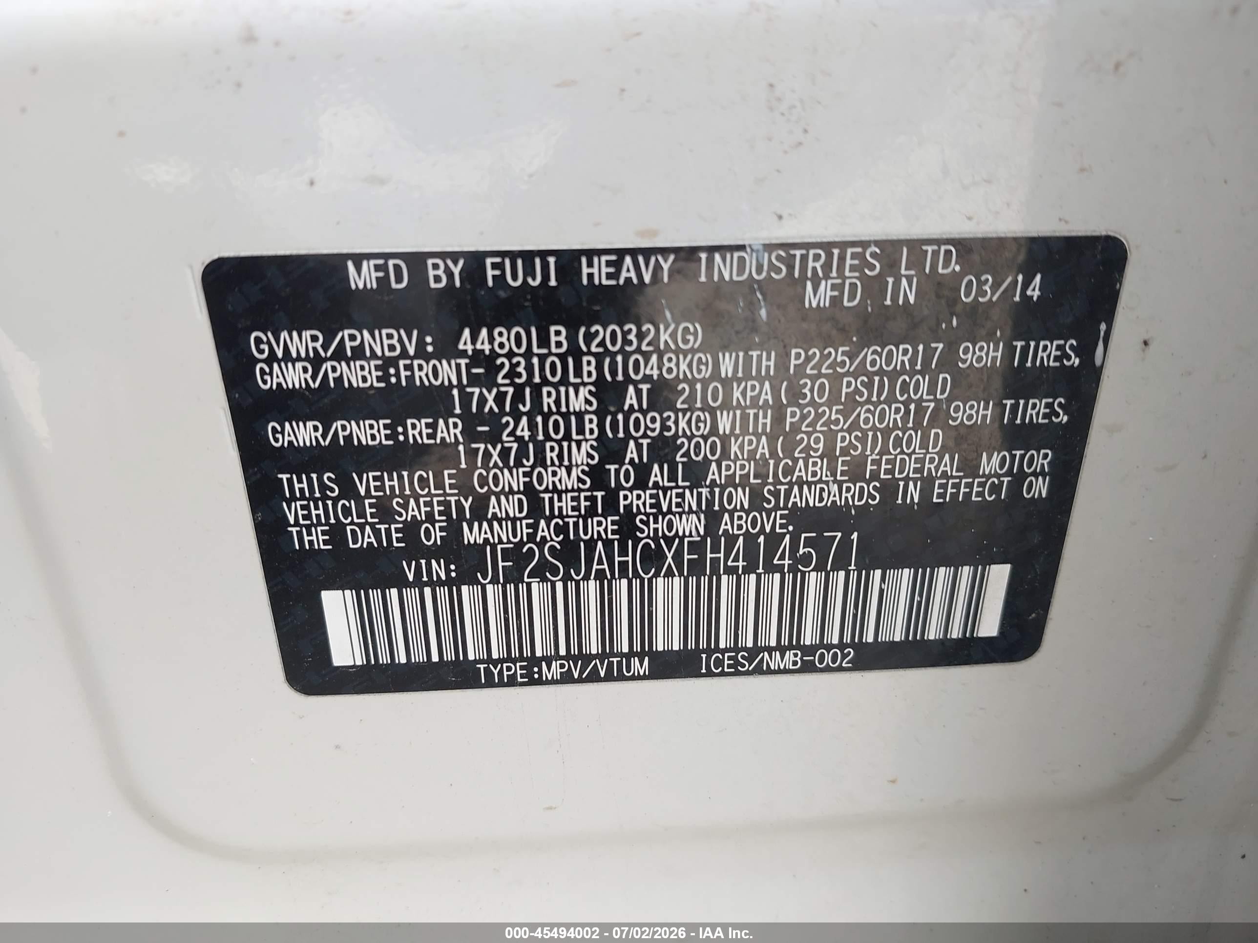 2015 Subaru Forester 2.5i Limited White vin: JF2SJAHCXFH414571