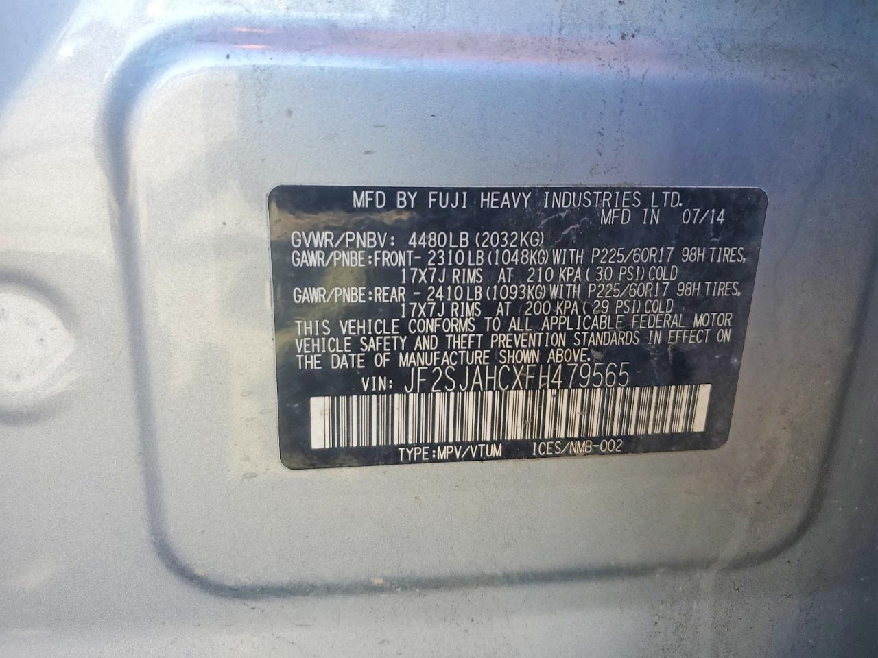 2015 Subaru Forester 2.5i Limited Silver vin: JF2SJAHCXFH479565
