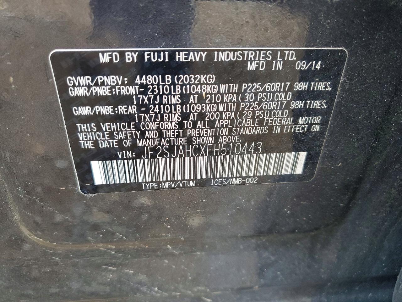2015 Subaru Forester 2.5i Limited Charcoal vin: JF2SJAHCXFH510443