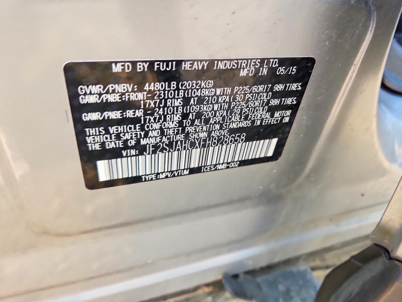2015 Subaru Forester 2.5i Limited Silver vin: JF2SJAHCXFH828658