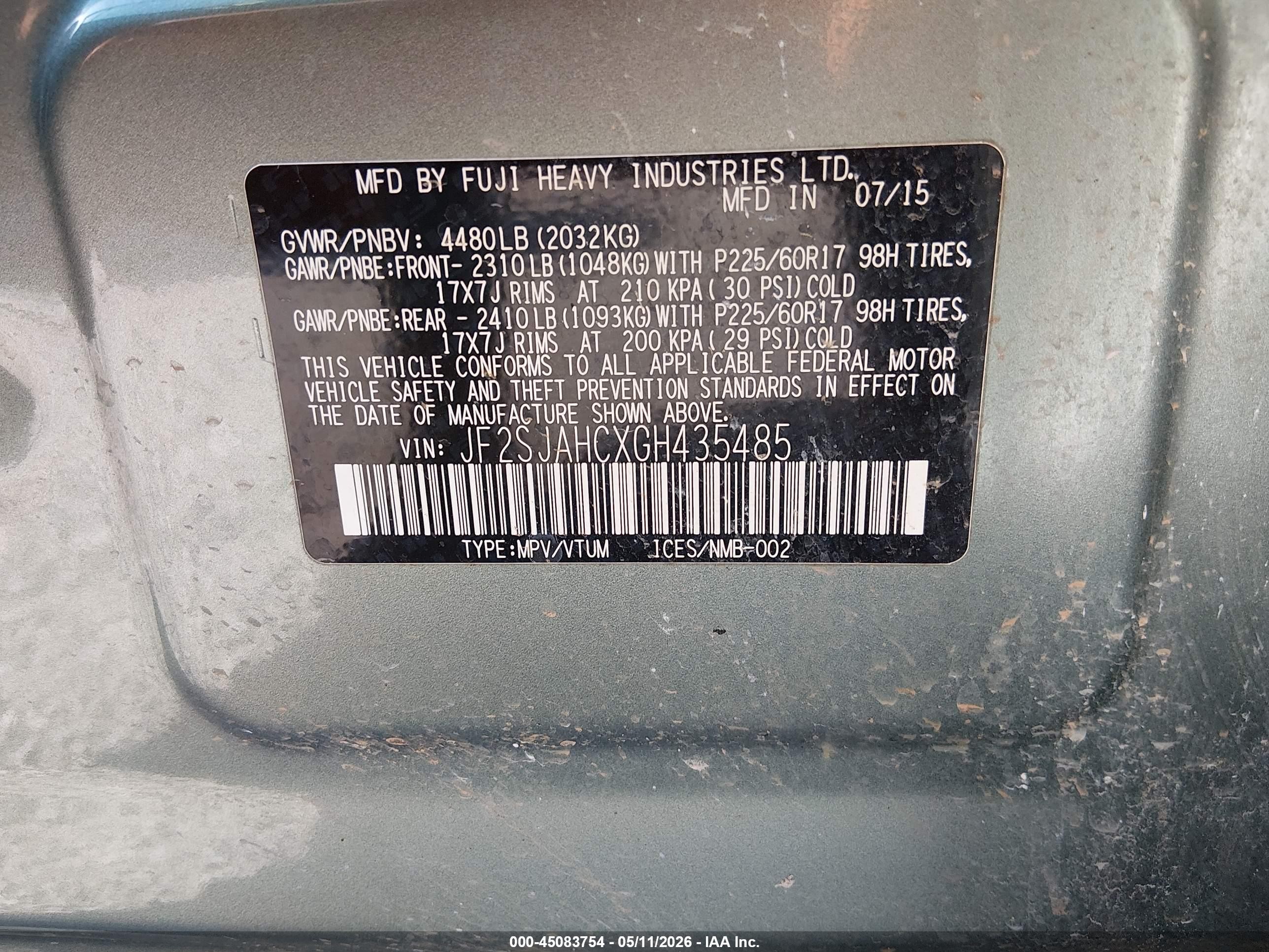2016 Subaru Forester 2.5i Limited Green vin: JF2SJAHCXGH435485