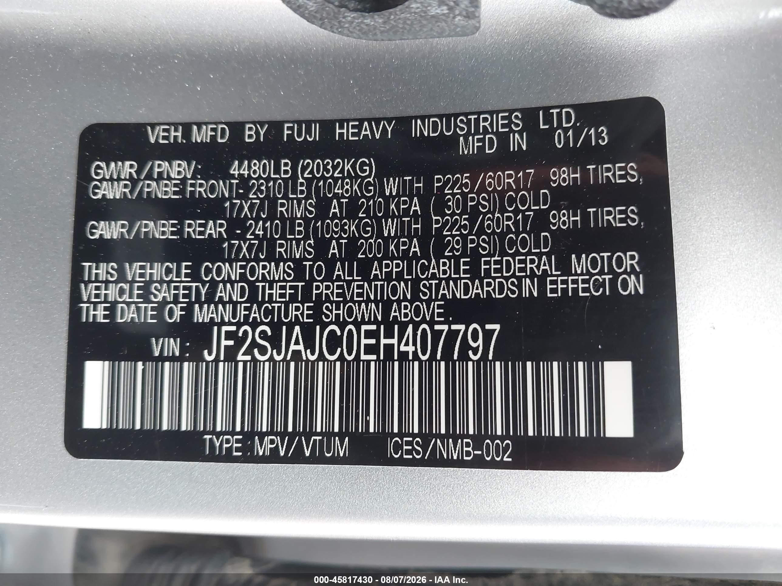 2014 Subaru Forester 2.5i Limited Серебряный vin: JF2SJAJC0EH407797