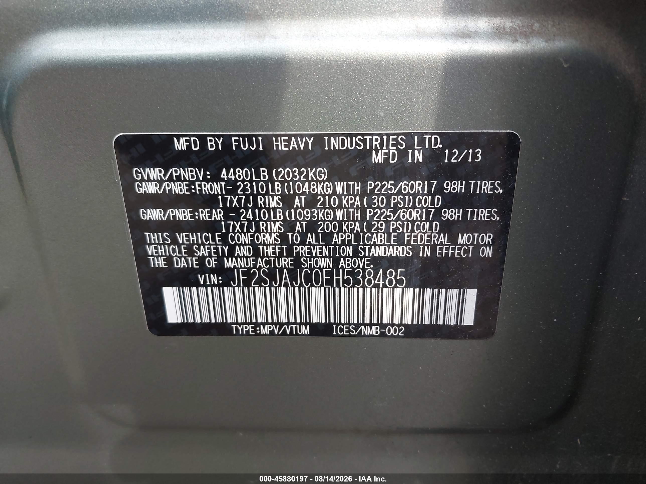 2014 Subaru Forester 2.5i Limited Green vin: JF2SJAJC0EH538485