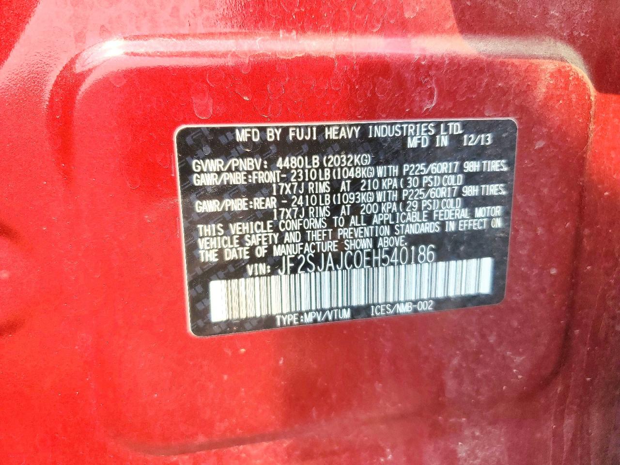 2014 Subaru Forester 2.5i Limited Red vin: JF2SJAJC0EH540186