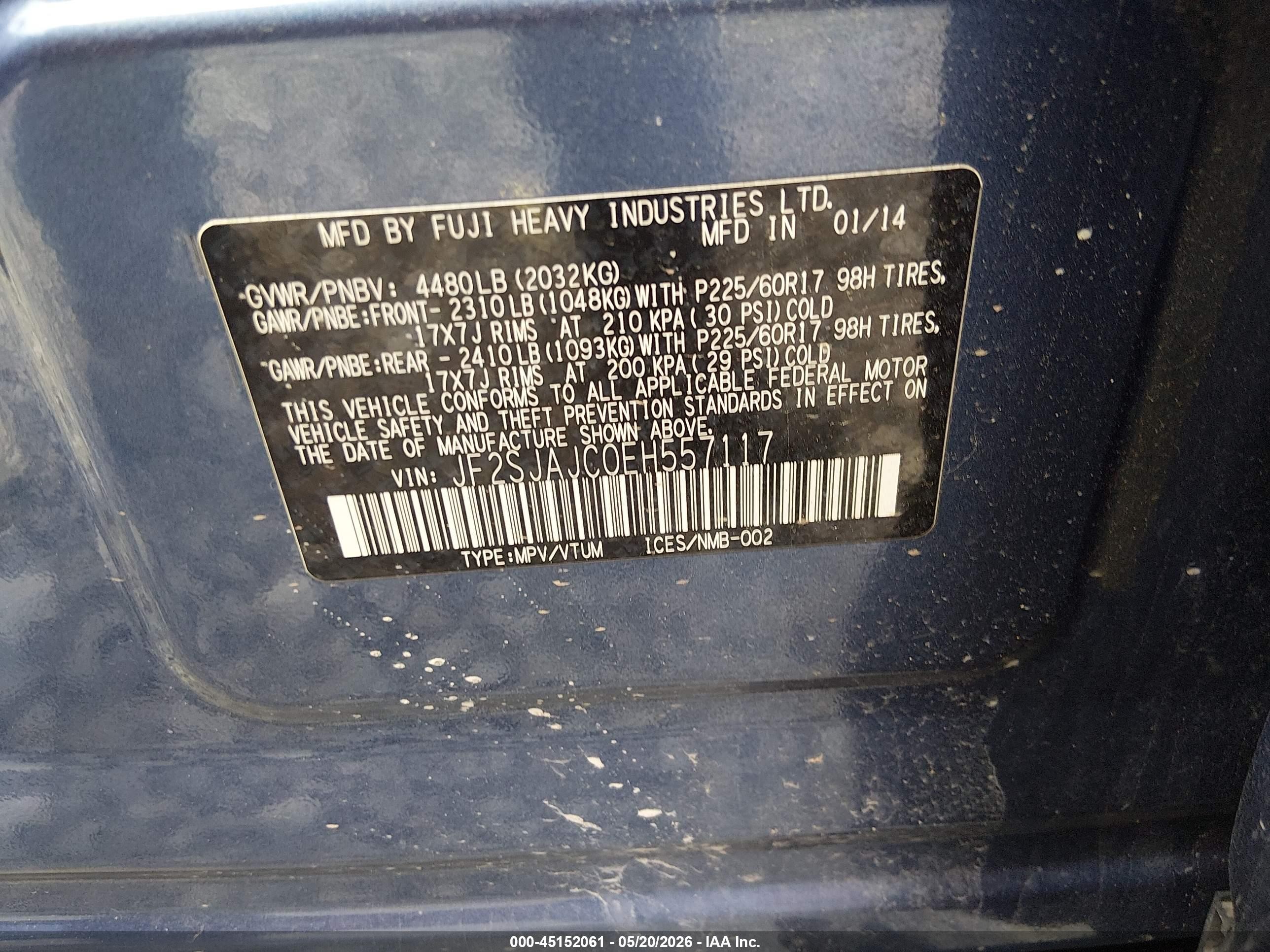 2014 Subaru Forester 2.5i Limited Blue vin: JF2SJAJC0EH557117