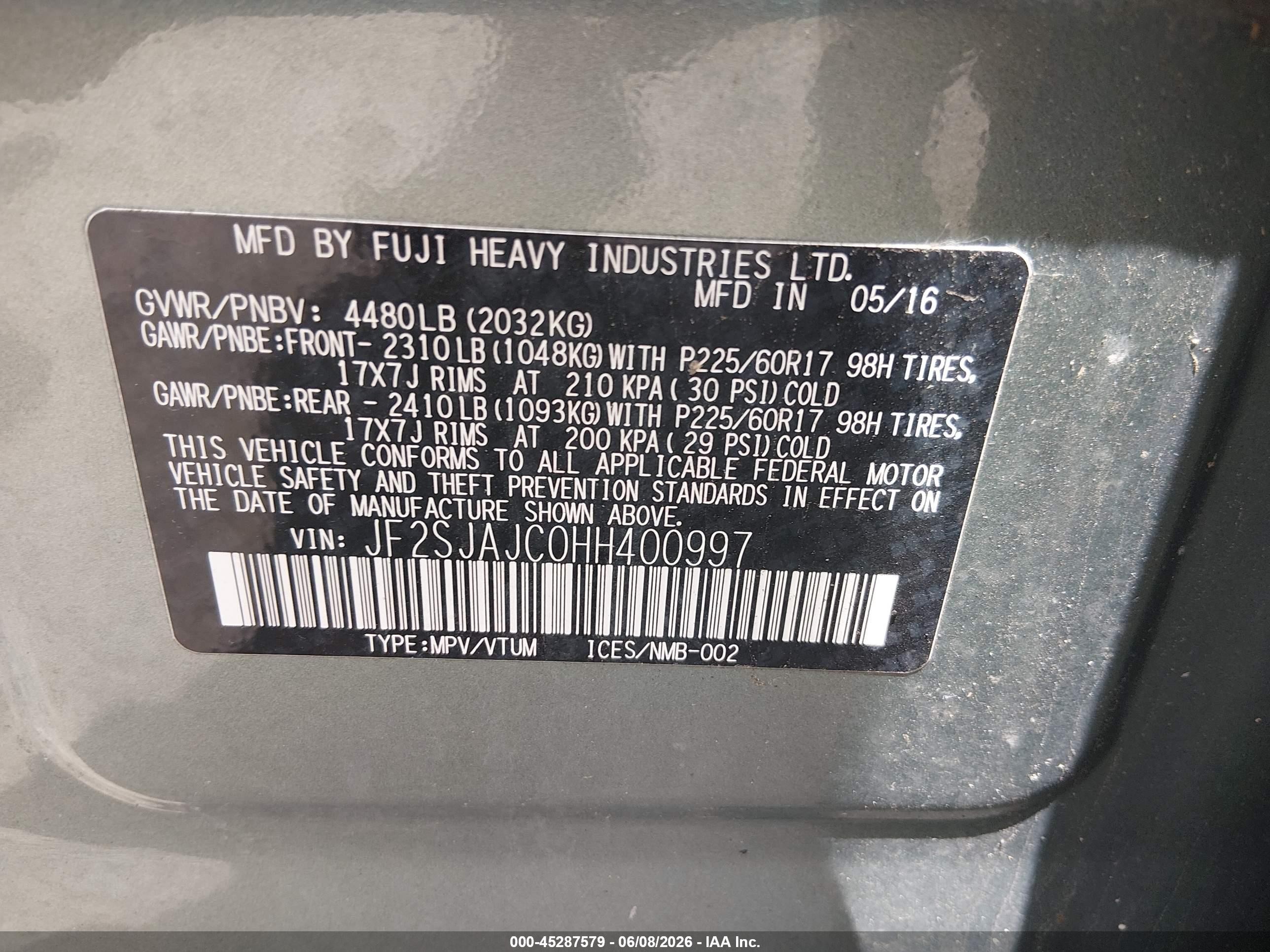 2017 Subaru Forester 2.5i Limited Зеленый vin: JF2SJAJC0HH400997