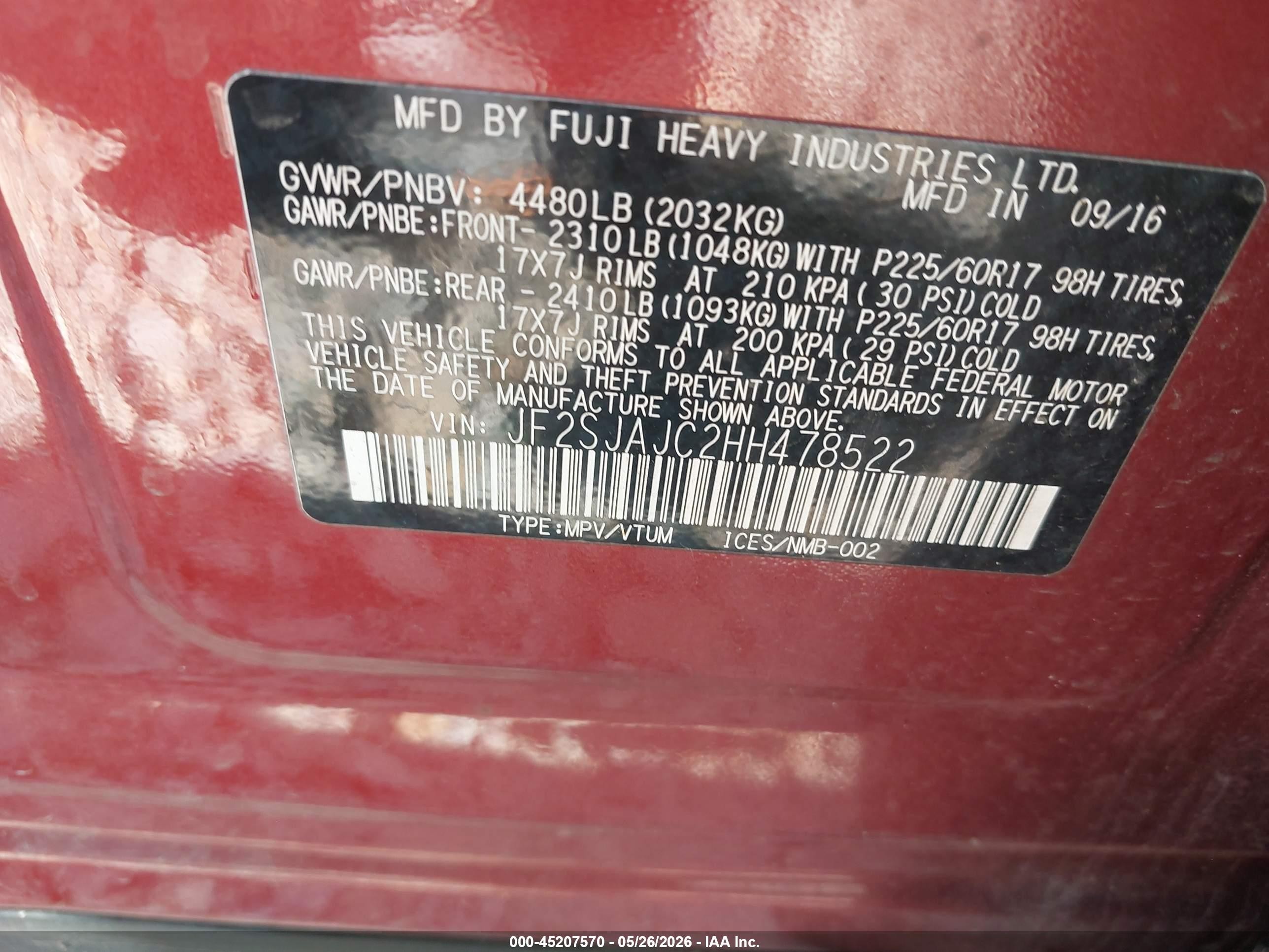 2017 Subaru Forester 2.5i Limited Red vin: JF2SJAJC2HH478522
