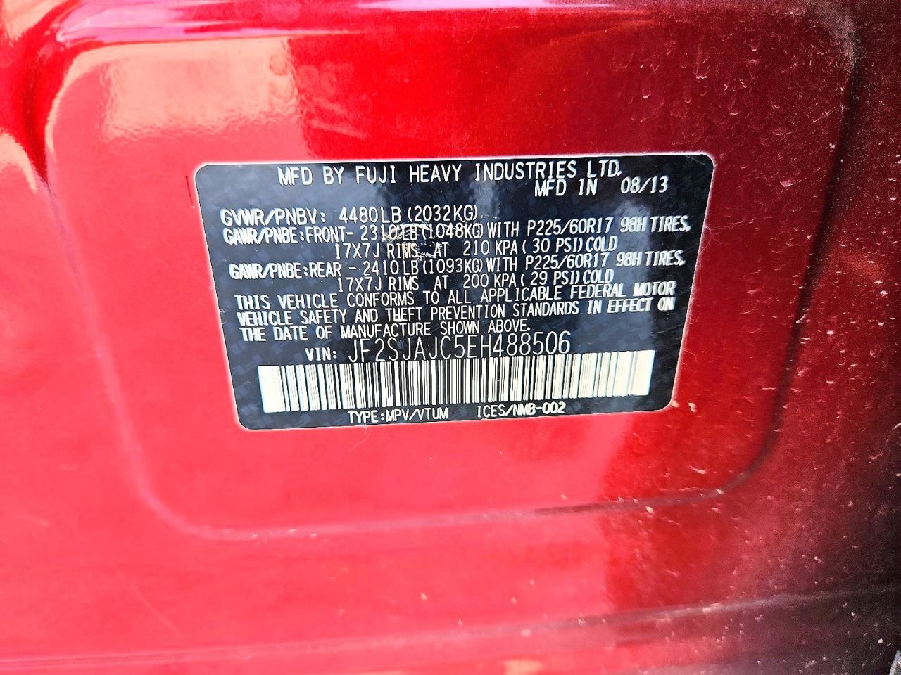 2014 Subaru Forester 2.5i Limited Maroon vin: JF2SJAJC5EH488506