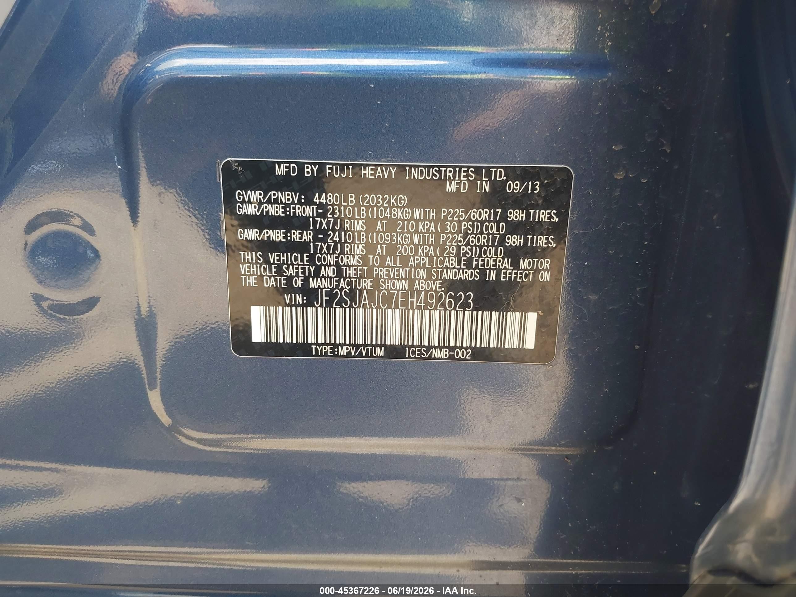 2014 Subaru Forester 2.5i Limited Blue vin: JF2SJAJC7EH492623
