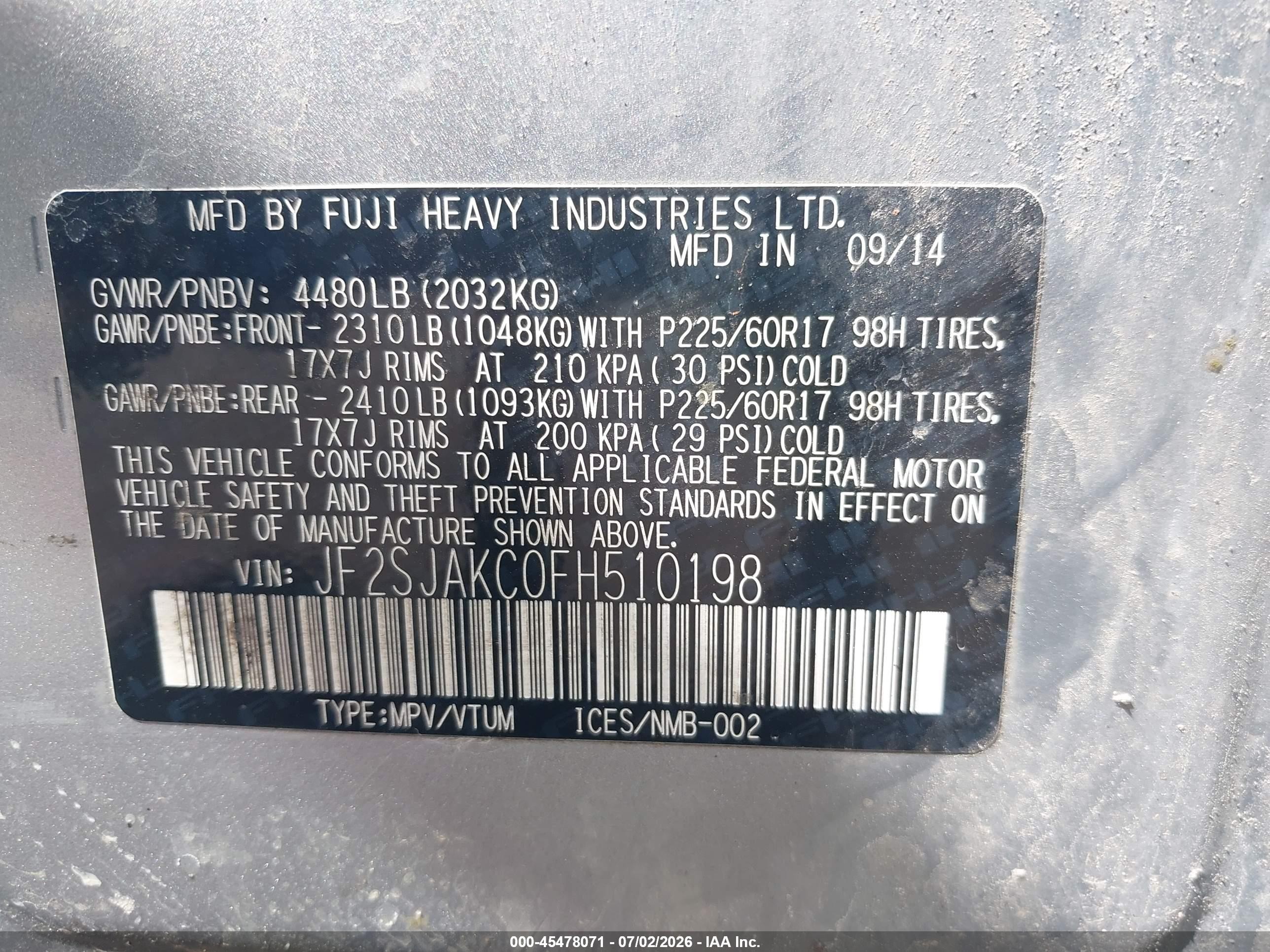 2015 Subaru Forester 2.5i Limited Silver vin: JF2SJAKC0FH510198