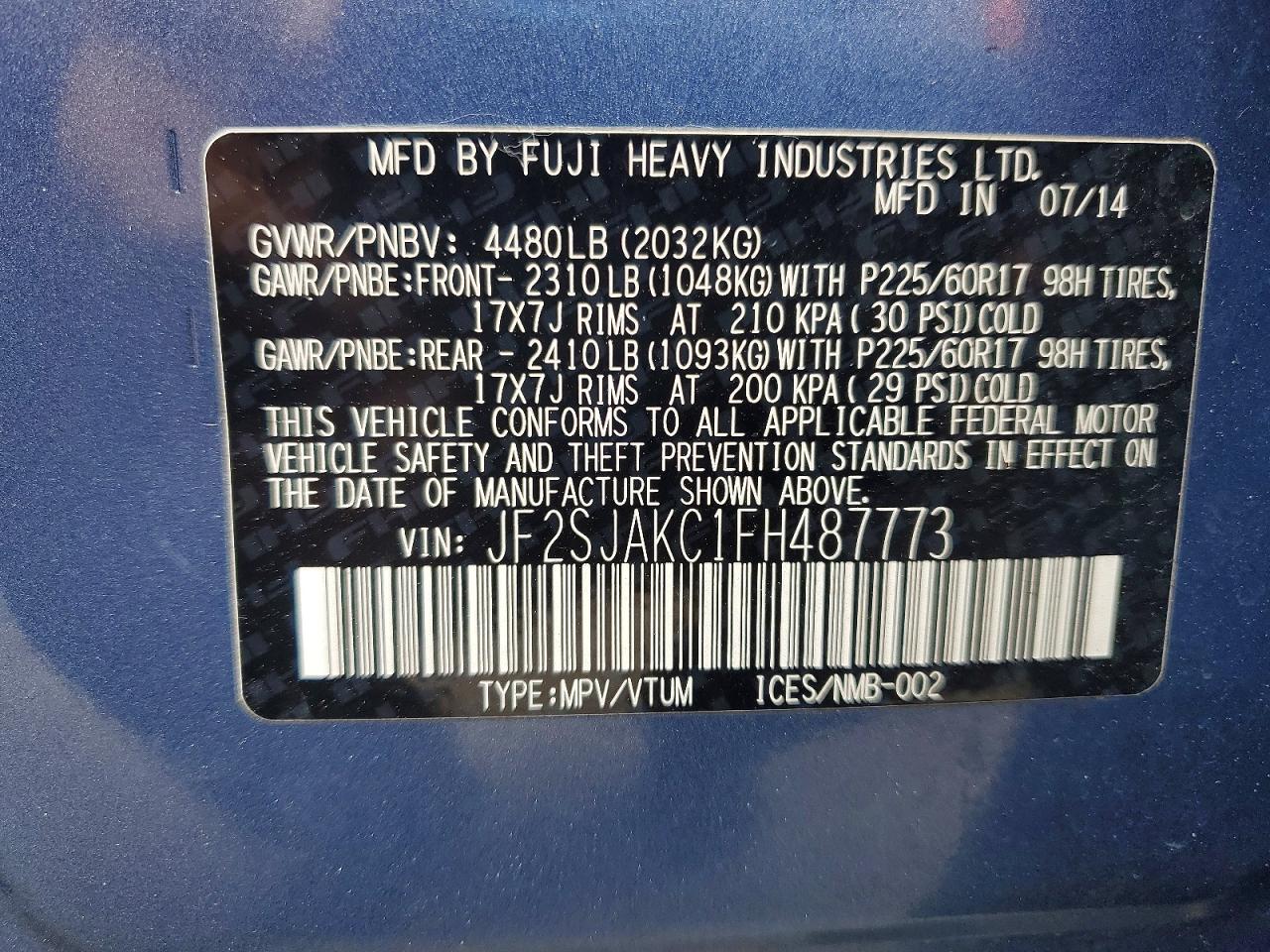 2015 Subaru Forester 2.5i Limited Blue vin: JF2SJAKC1FH487773