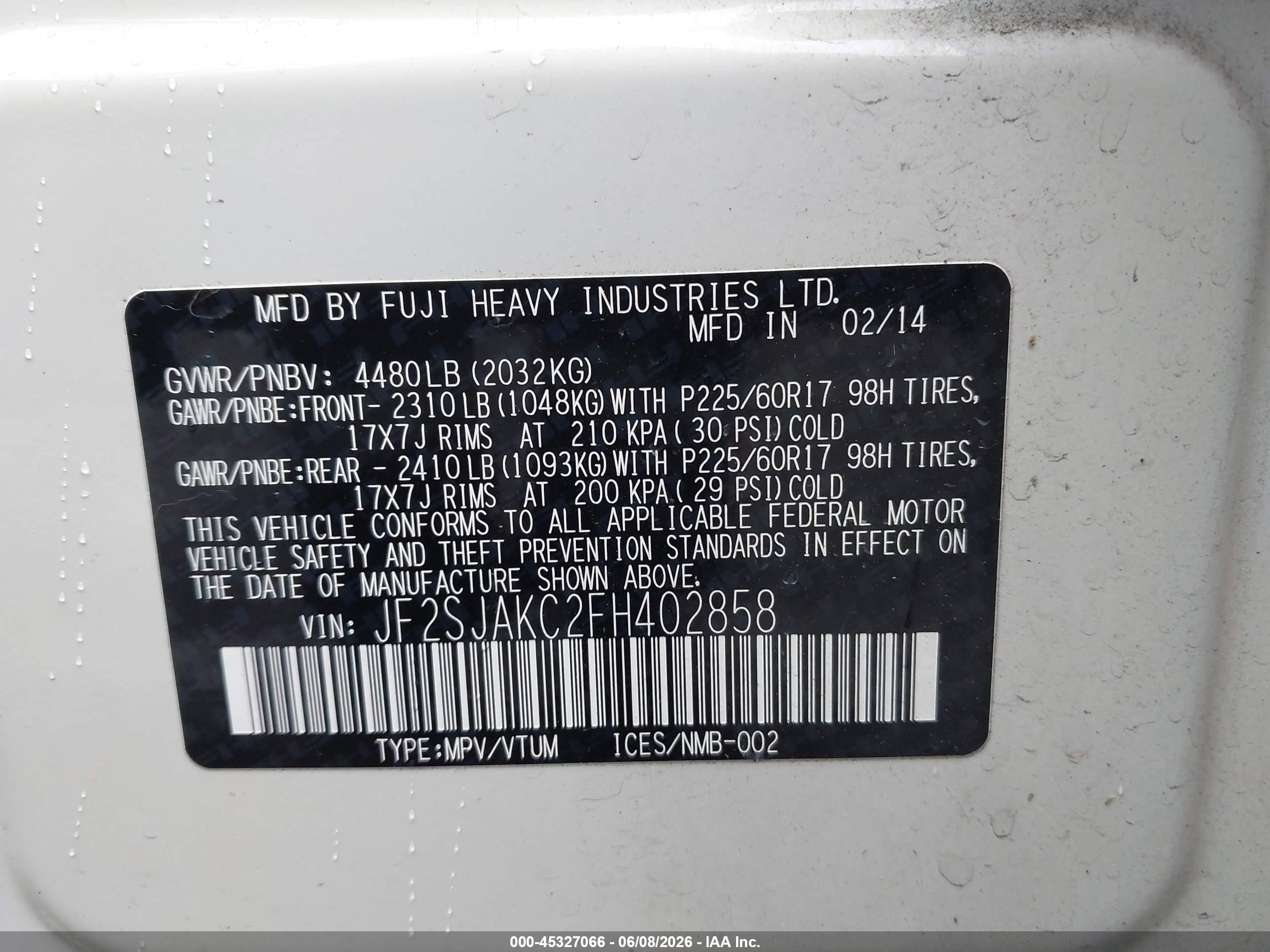 2015 Subaru Forester 2.5i Limited White vin: JF2SJAKC2FH402858