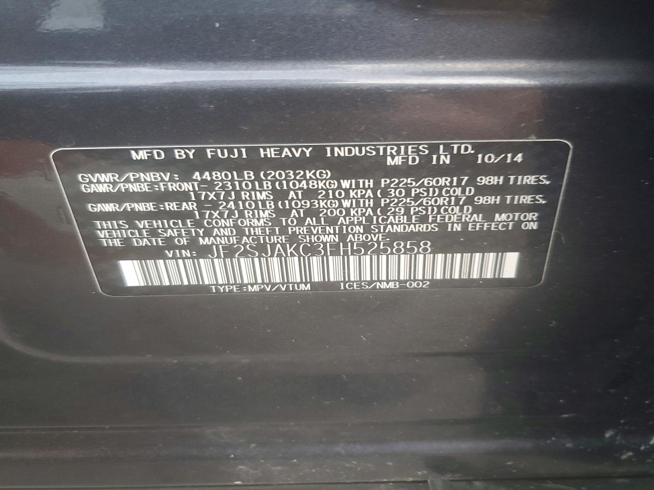 2015 Subaru Forester 2.5i Limited Gray vin: JF2SJAKC3FH525858