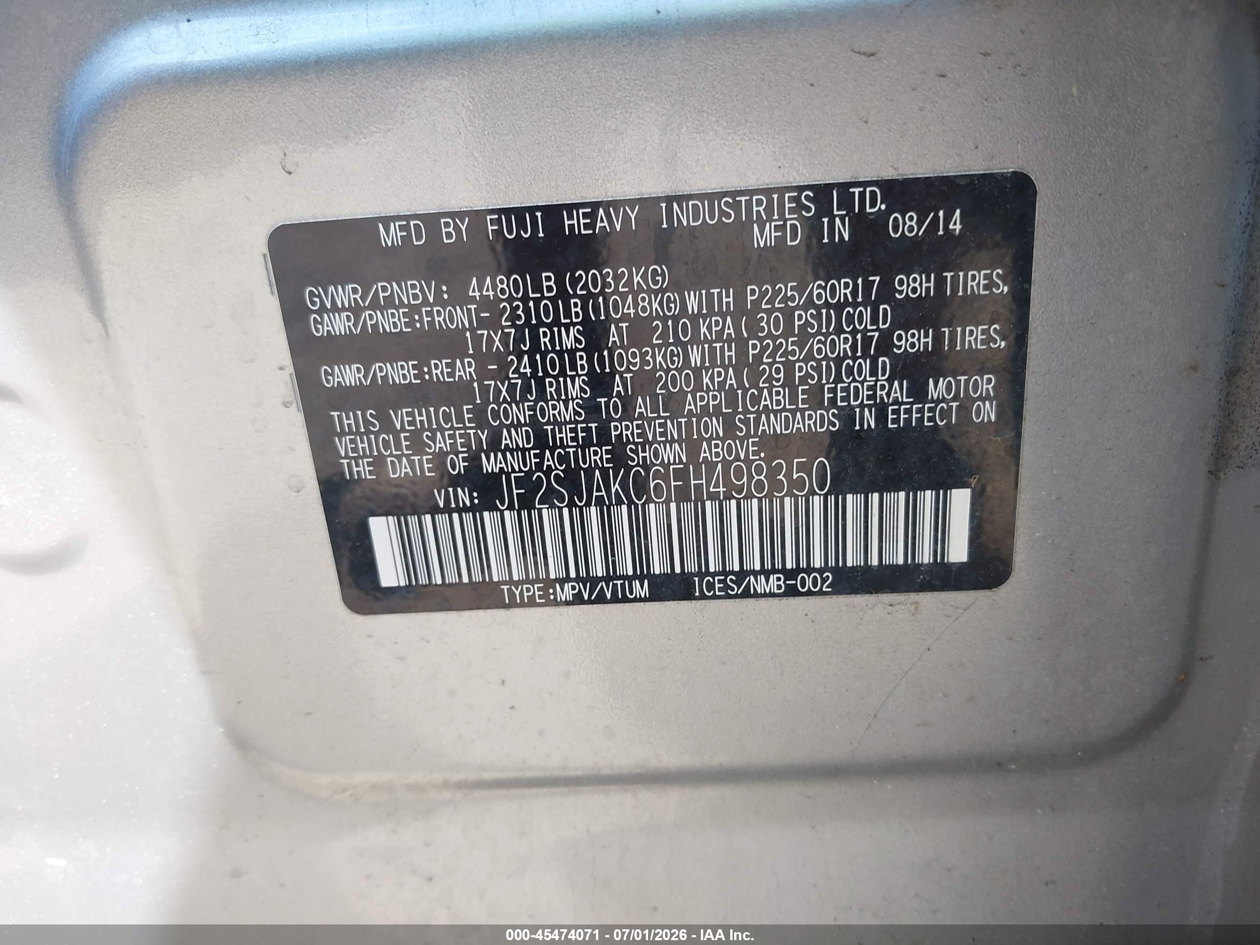 2015 Subaru Forester 2.5i Limited Silver vin: JF2SJAKC6FH498350