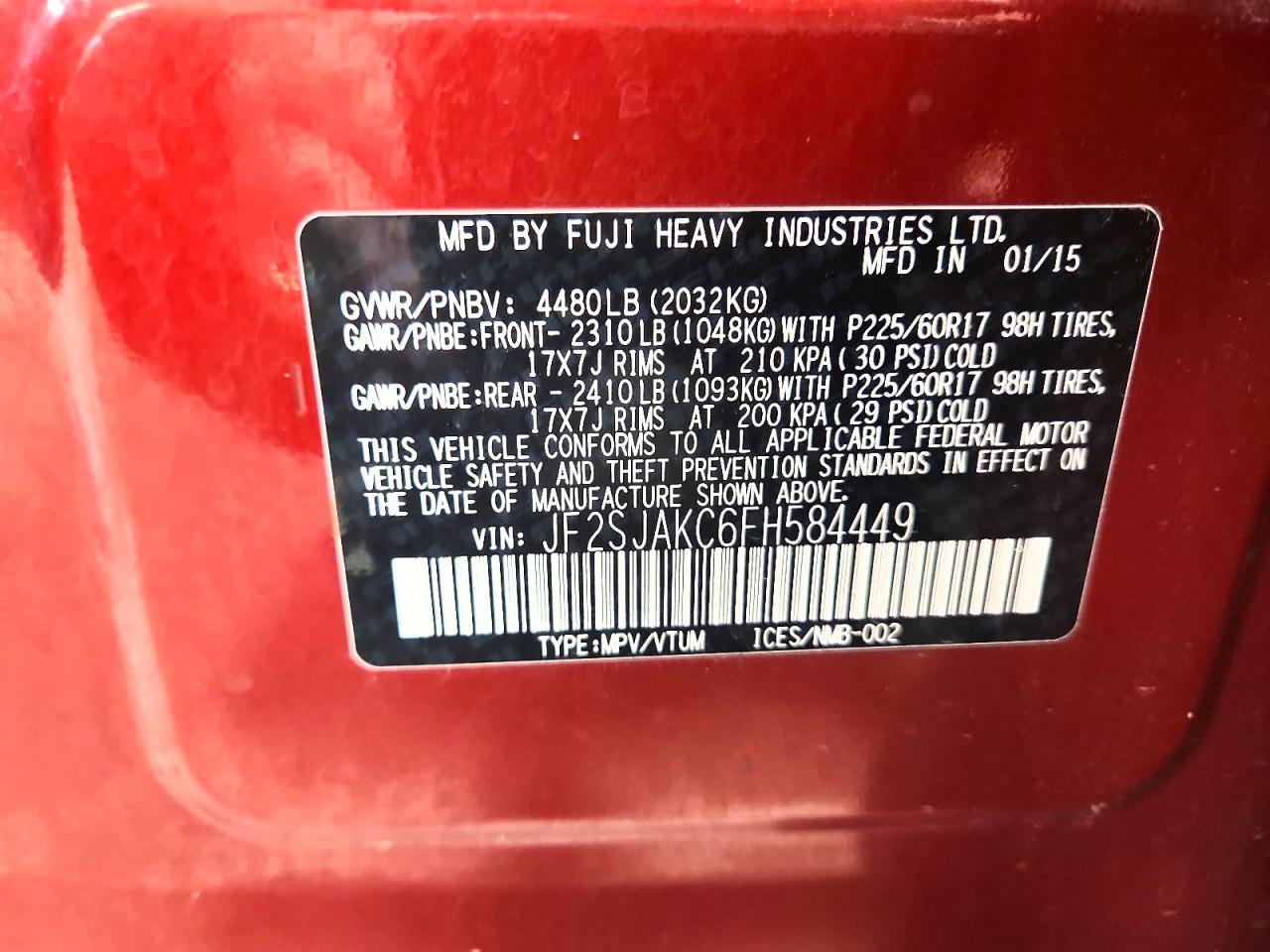 2015 Subaru Forester 2.5i Limited Burgundy vin: JF2SJAKC6FH584449