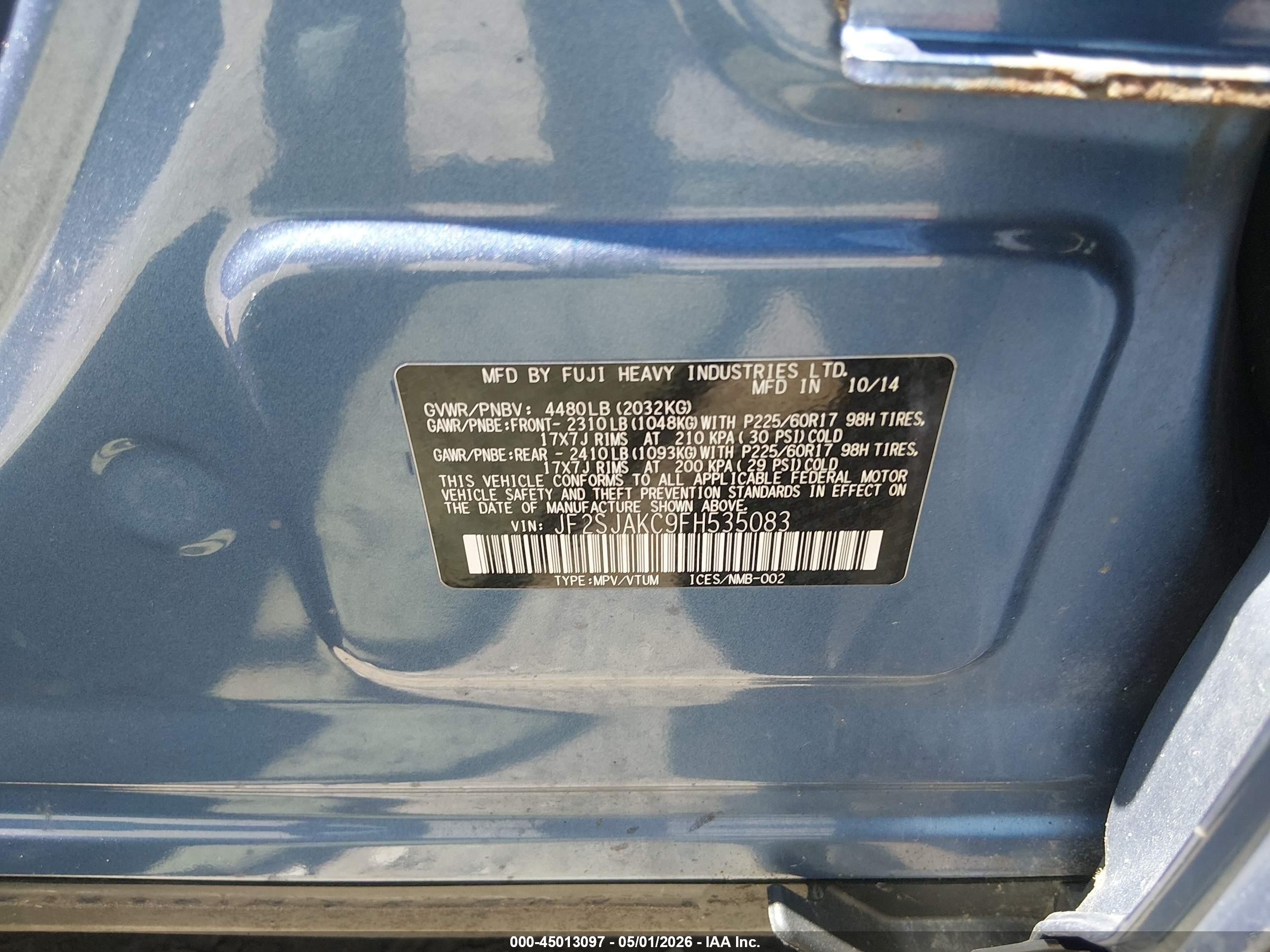 2015 Subaru Forester 2.5i Limited Blue vin: JF2SJAKC9FH535083