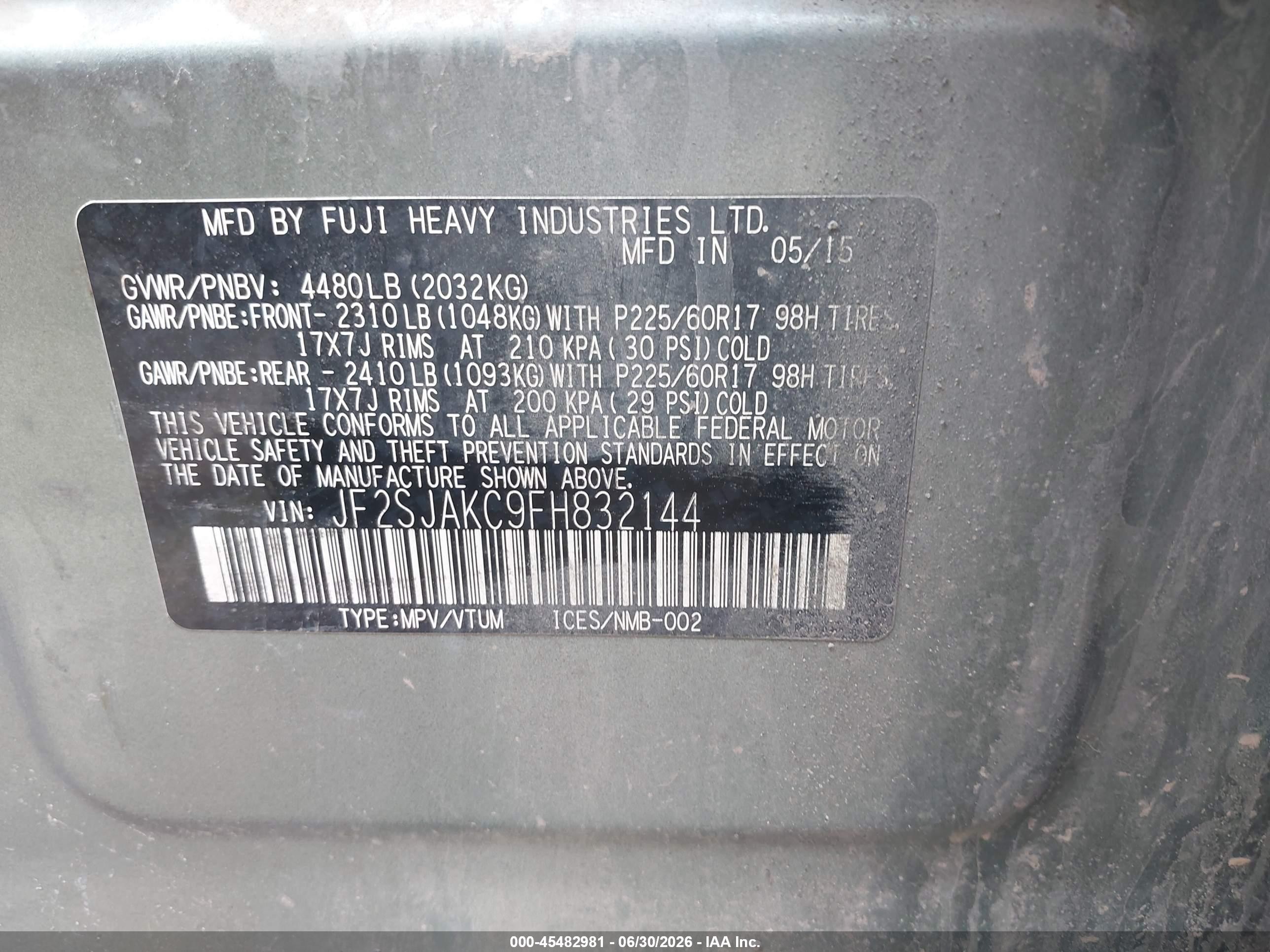 2015 Subaru Forester 2.5i Limited Green vin: JF2SJAKC9FH832144