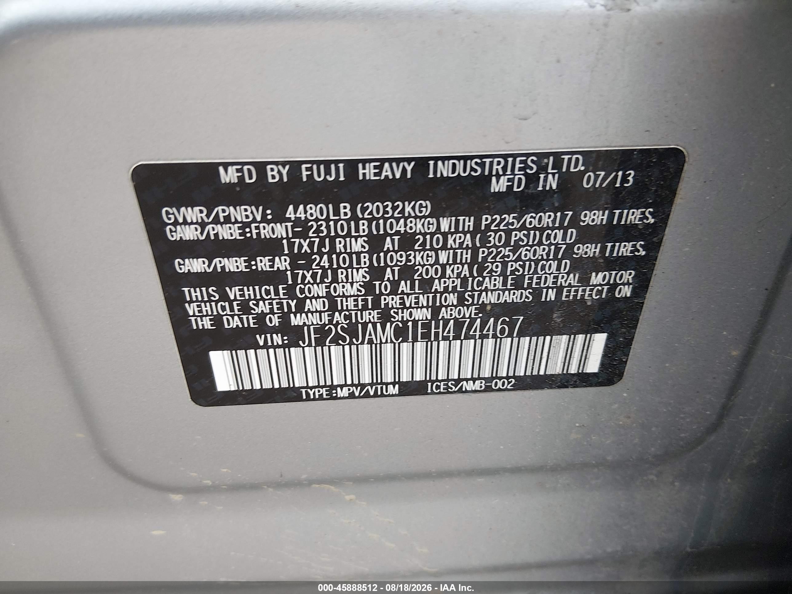 2014 Subaru Forester 2.5i Touring Silver vin: JF2SJAMC1EH474467