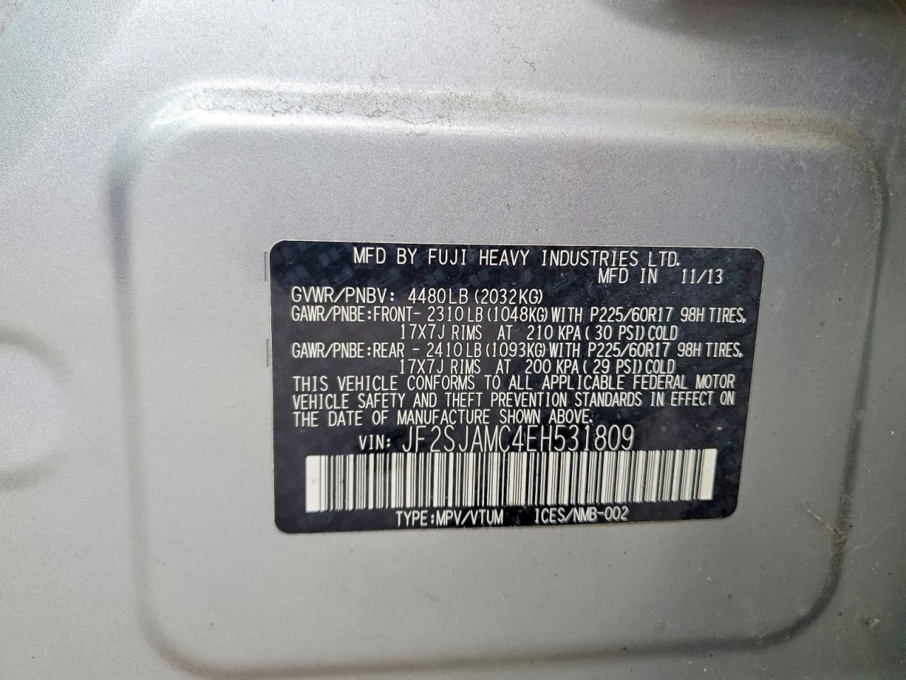2014 Subaru Forester 2.5i Touring Silver vin: JF2SJAMC4EH531809