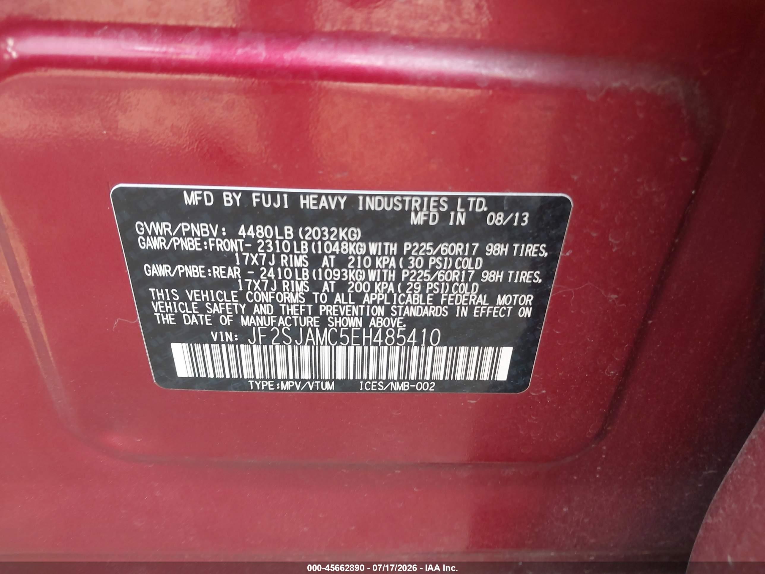 2014 Subaru Forester 2.5i Touring Burgundy vin: JF2SJAMC5EH485410