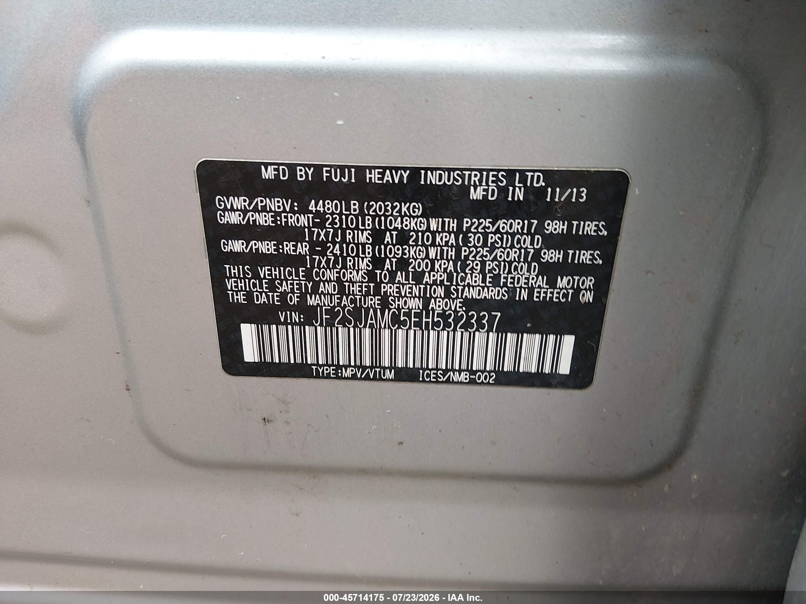 2014 Subaru Forester 2.5i Touring Silver vin: JF2SJAMC5EH532337