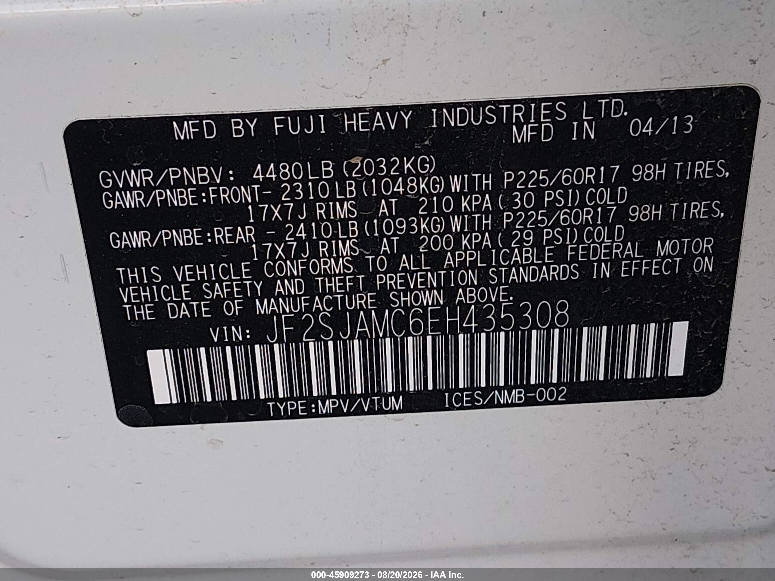 2014 Subaru Forester 2.5i Touring White vin: JF2SJAMC6EH435308