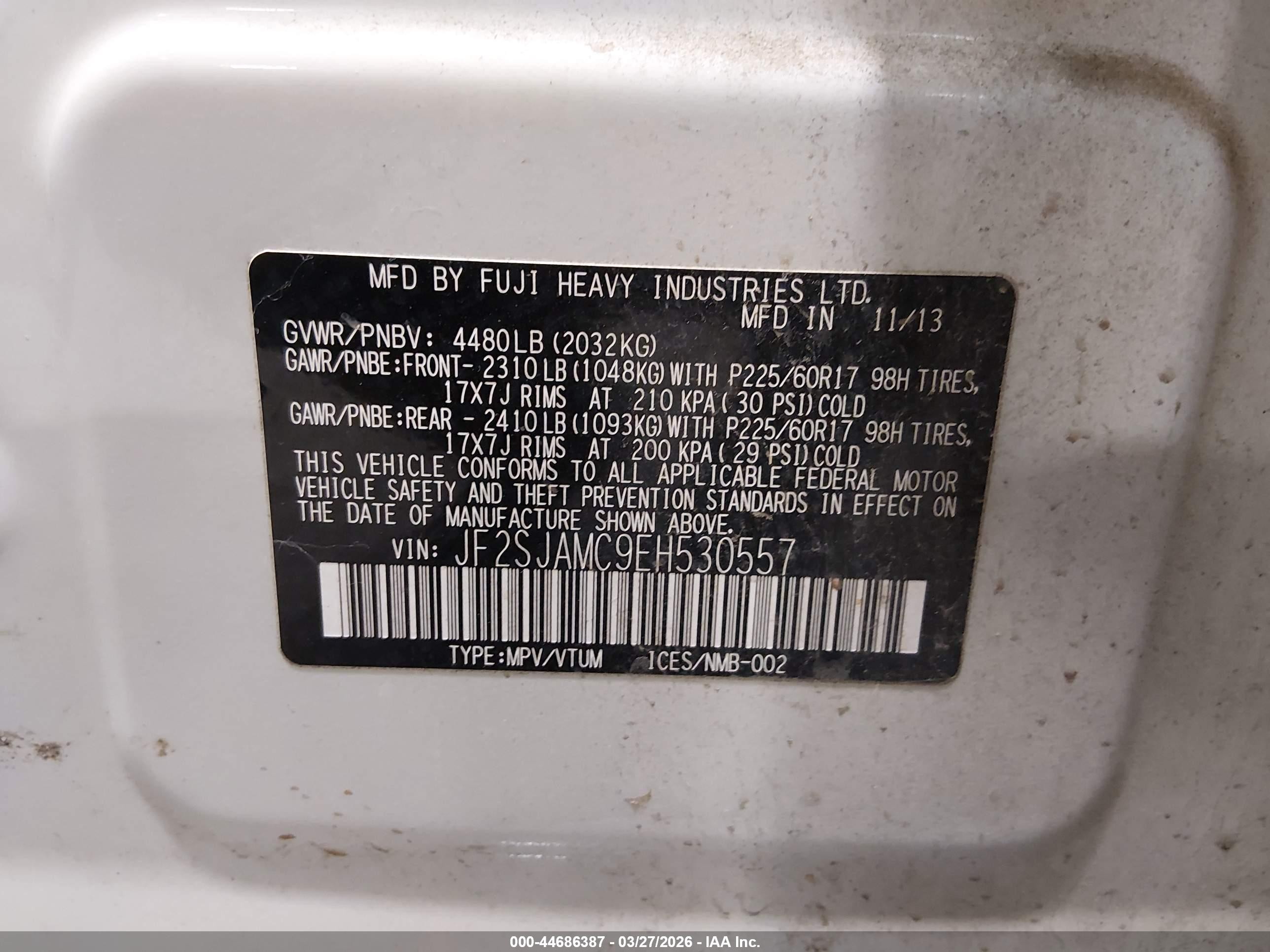 2014 Subaru Forester 2.5i Touring White vin: JF2SJAMC9EH530557