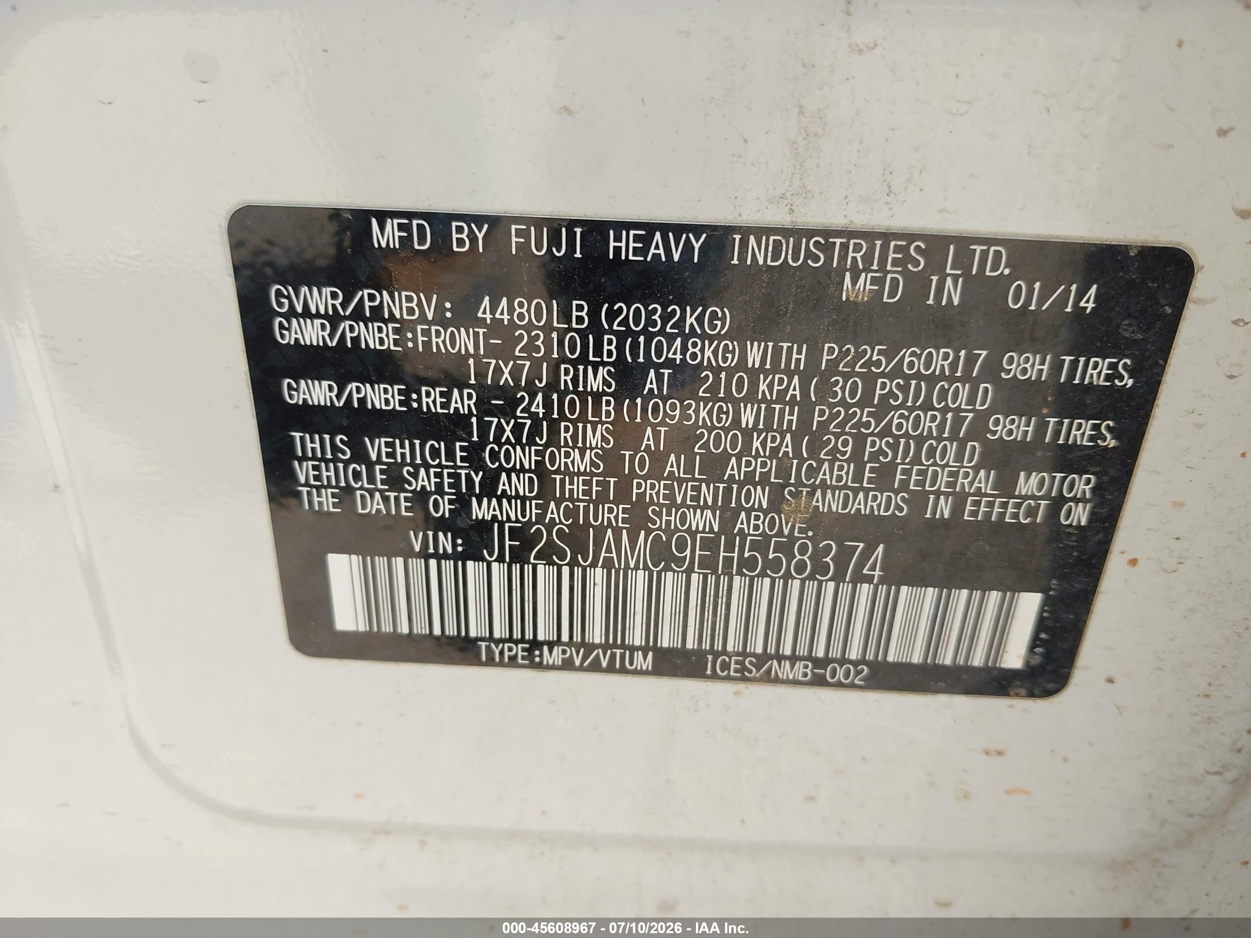 2014 Subaru Forester 2.5i Touring White vin: JF2SJAMC9EH558374