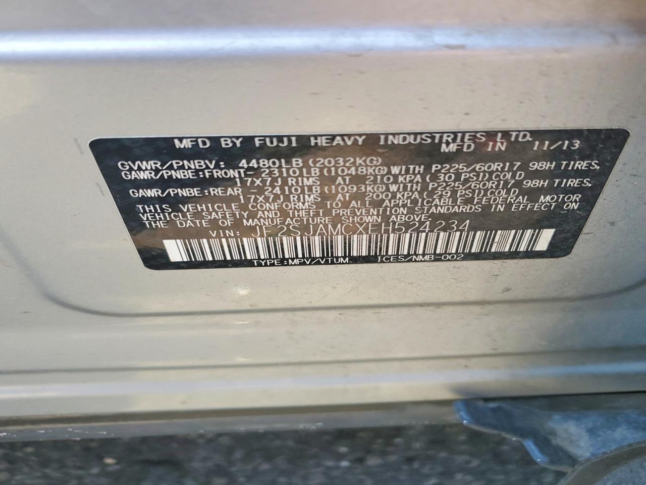2014 Subaru Forester 2.5i Touring Silver vin: JF2SJAMCXEH524234