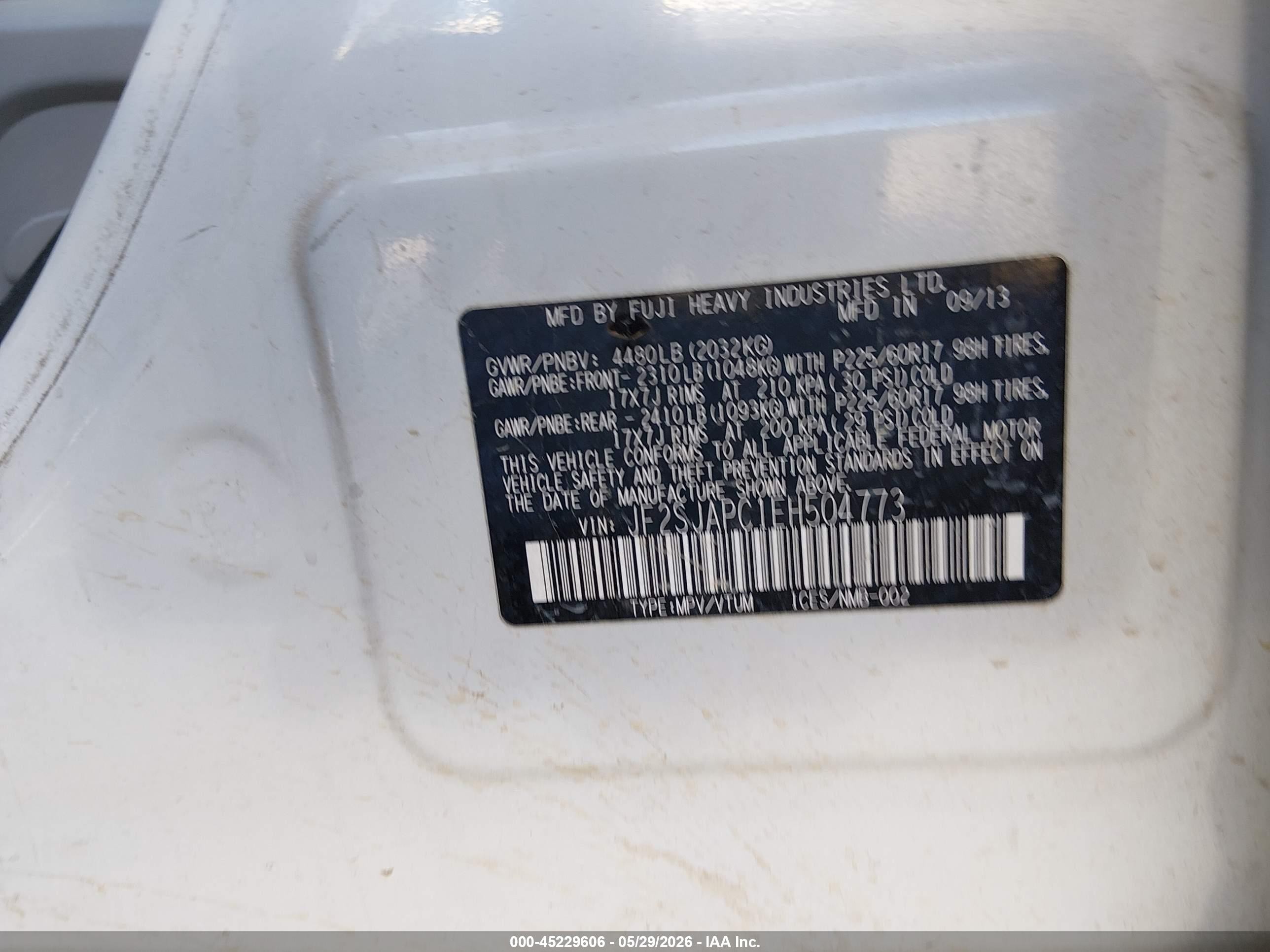2014 Subaru Forester 2.5i Touring White vin: JF2SJAPC1EH504773