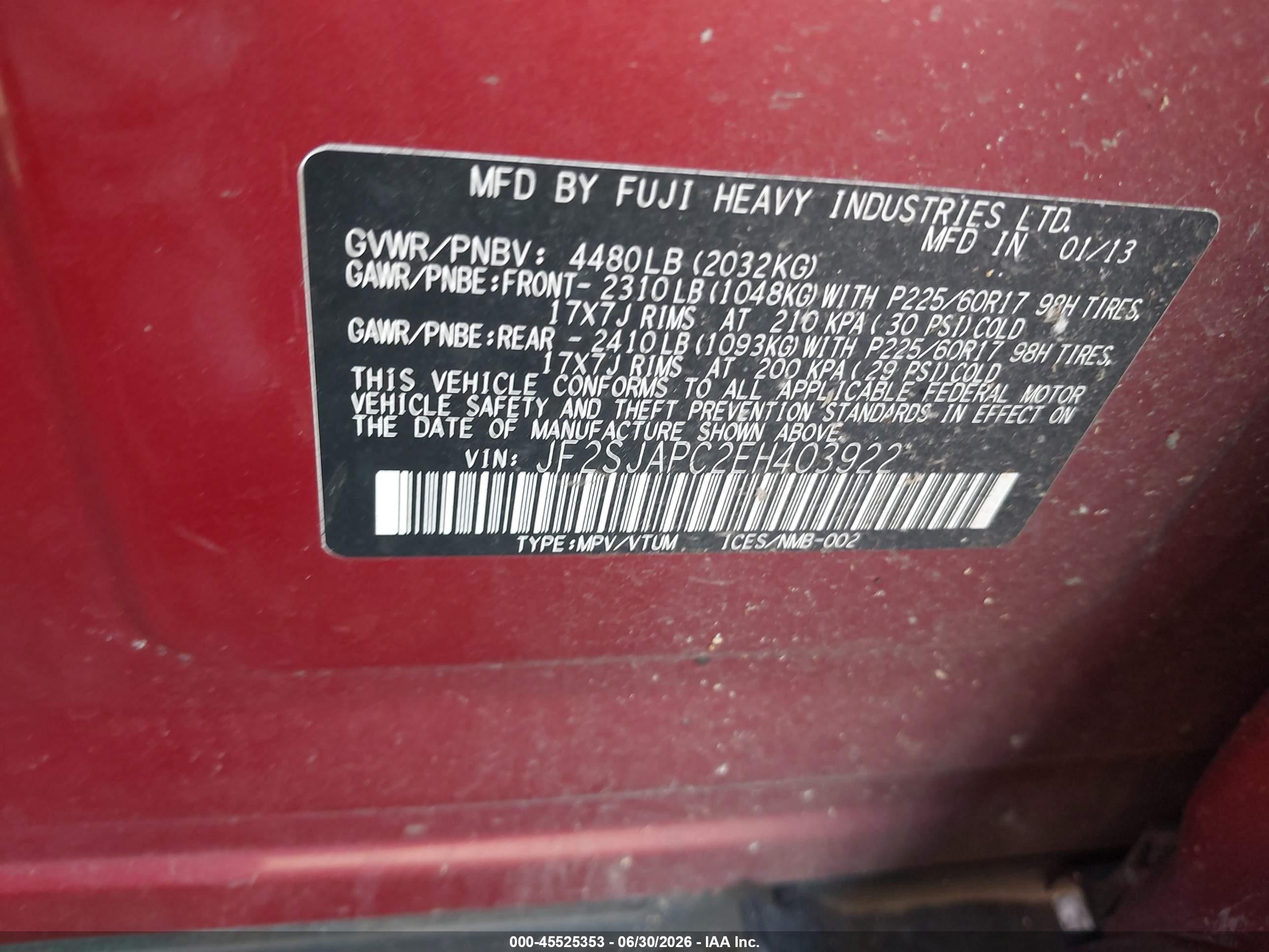 2014 Subaru Forester 2.5i Touring Burgundy vin: JF2SJAPC2EH403922