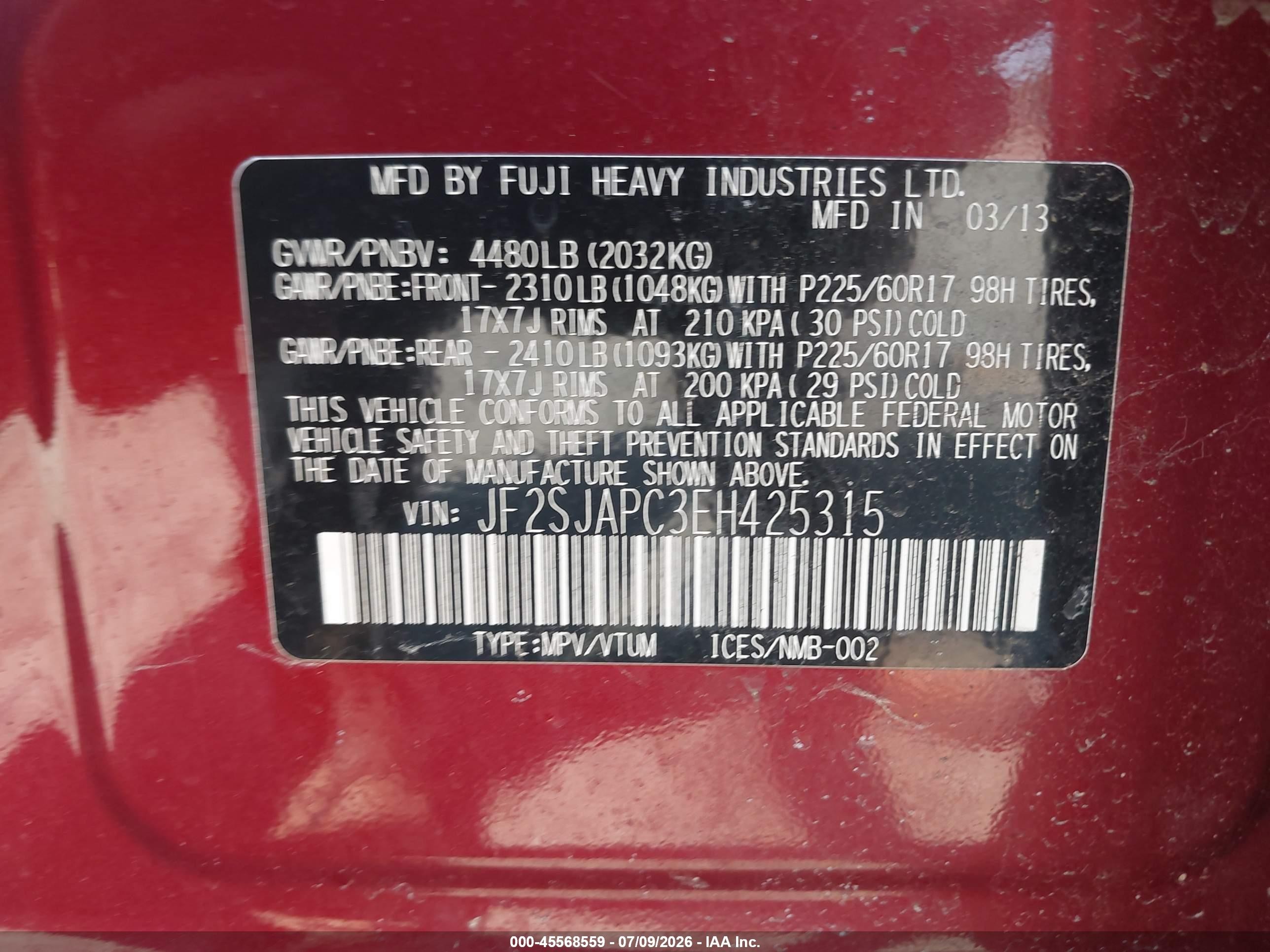 2014 Subaru Forester 2.5i Touring Red vin: JF2SJAPC3EH425315