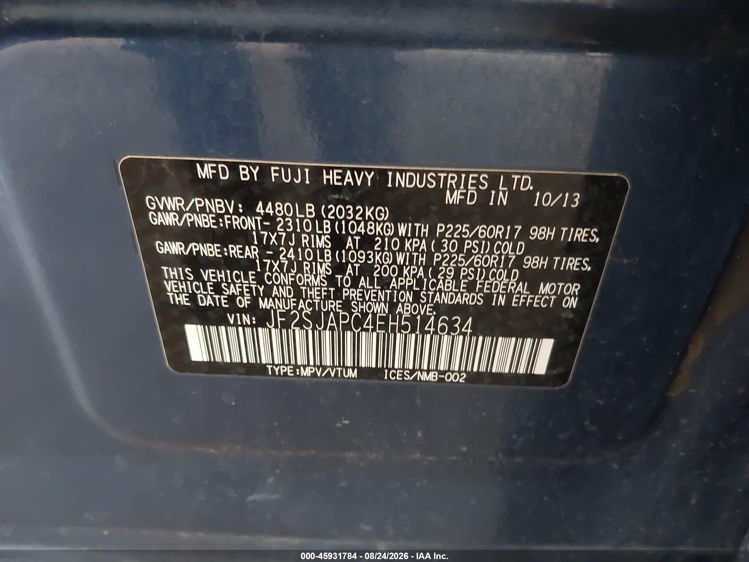 2014 Subaru Forester 2.5i Touring Blue vin: JF2SJAPC4EH514634