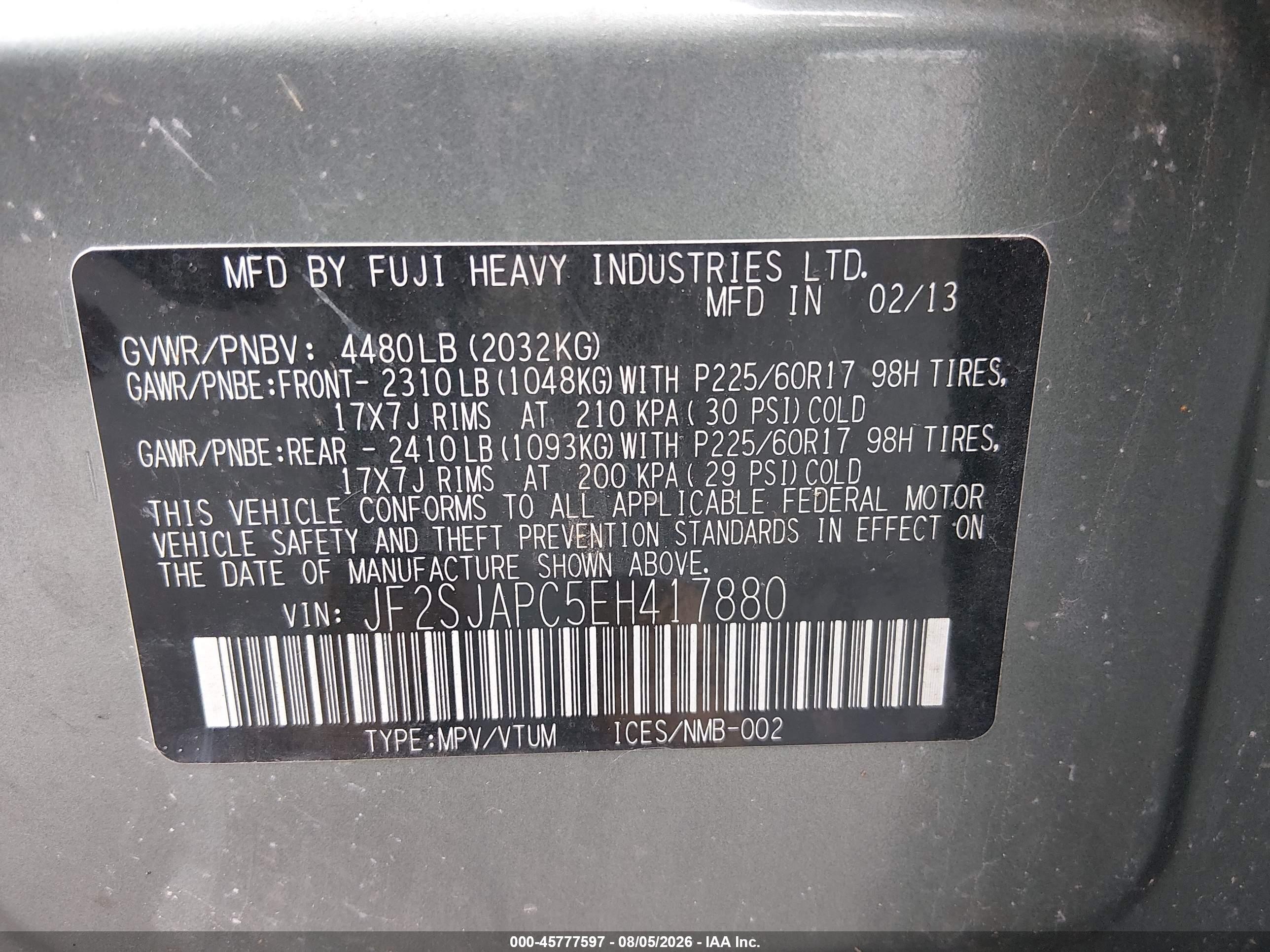 2014 Subaru Forester 2.5i Touring Green vin: JF2SJAPC5EH417880