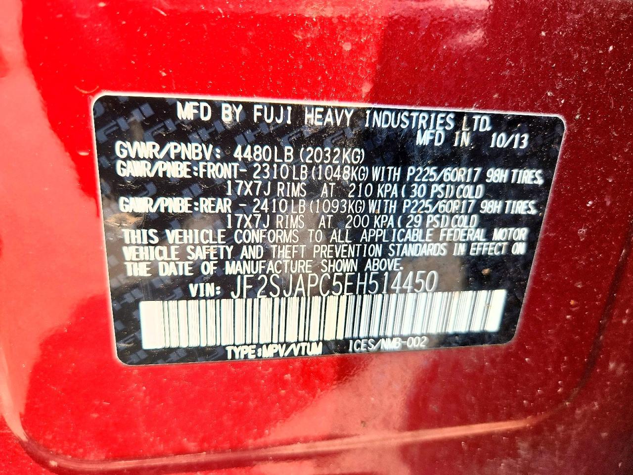 2014 Subaru Forester 2.5i Touring Red vin: JF2SJAPC5EH514450