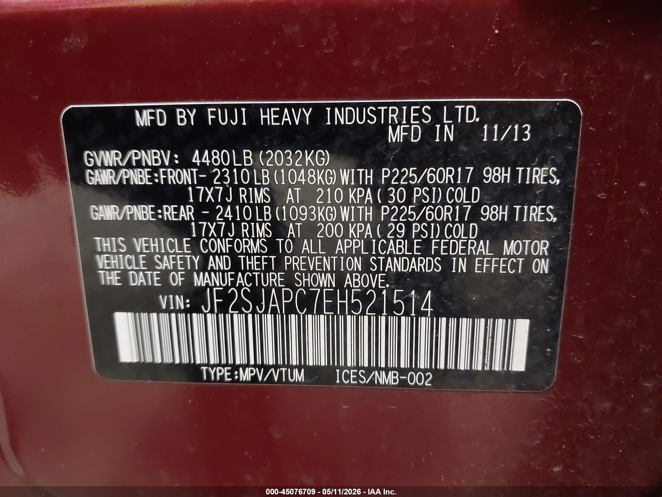 2014 Subaru Forester 2.5i Touring Красный vin: JF2SJAPC7EH521514