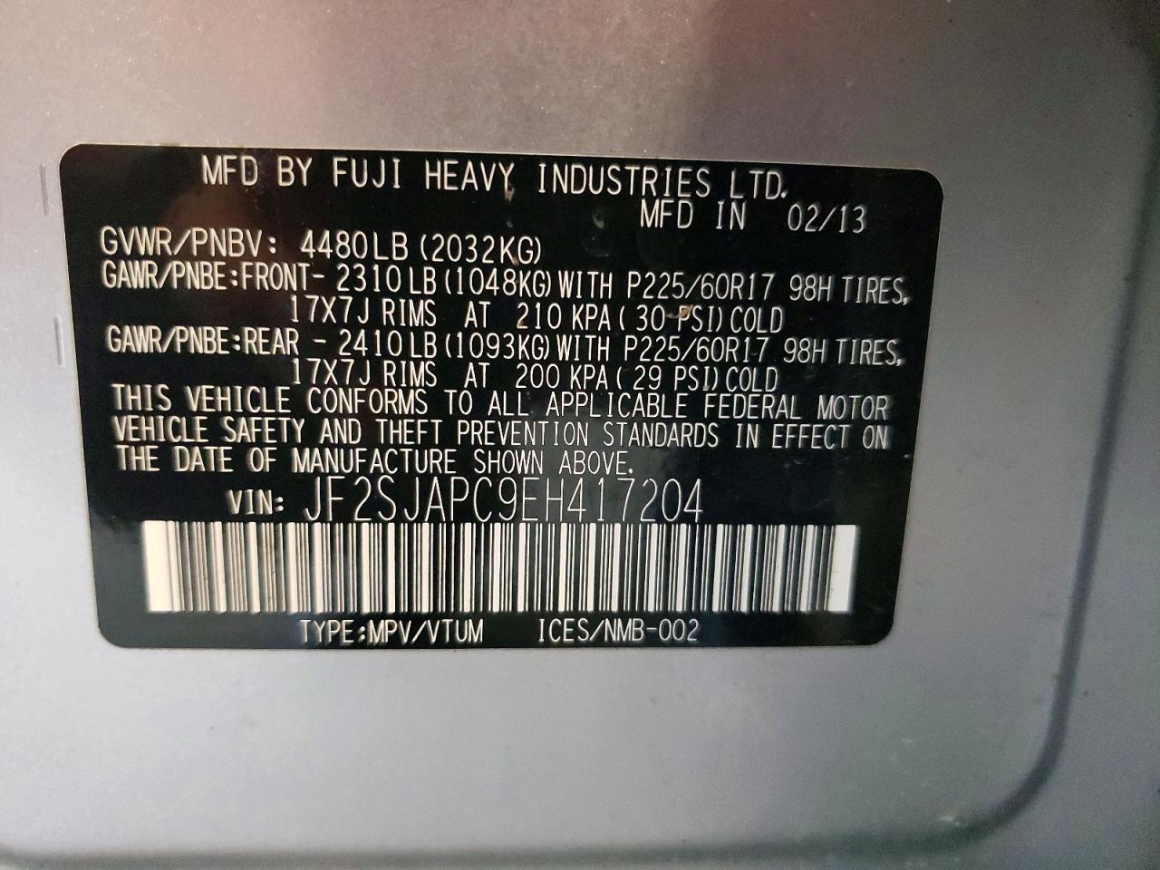 2014 Subaru Forester Silver vin: JF2SJAPC9EH417204