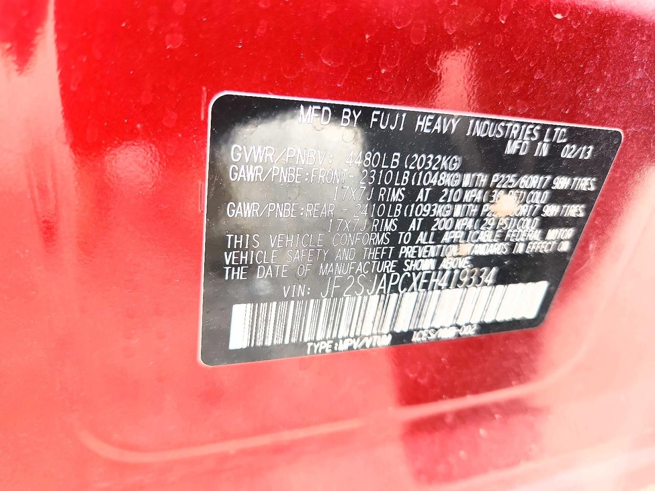 2014 Subaru Forester 2.5i Touring Red vin: JF2SJAPCXEH419334
