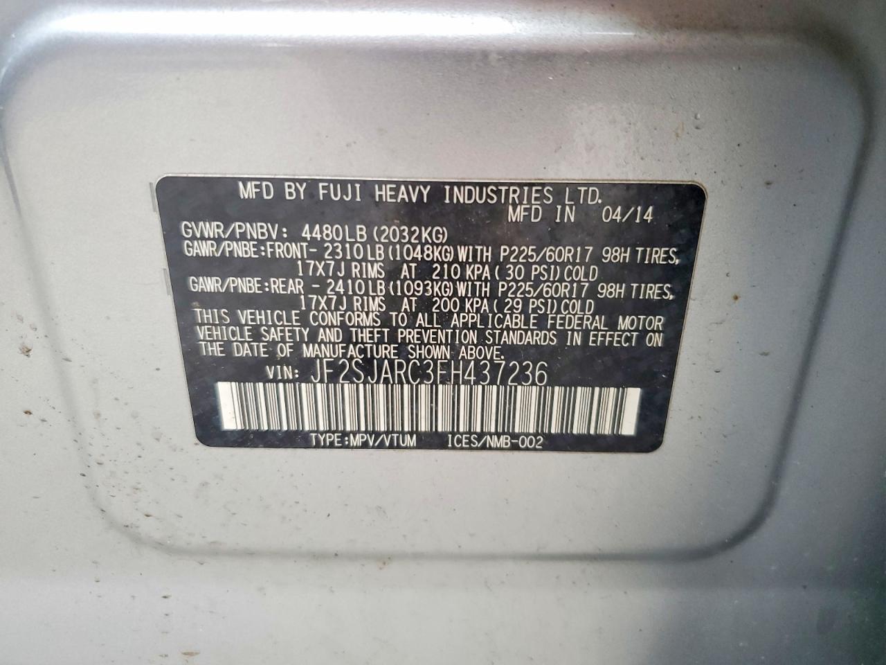 2015 Subaru Forester 2.5i Limited Silver vin: JF2SJARC3FH437236