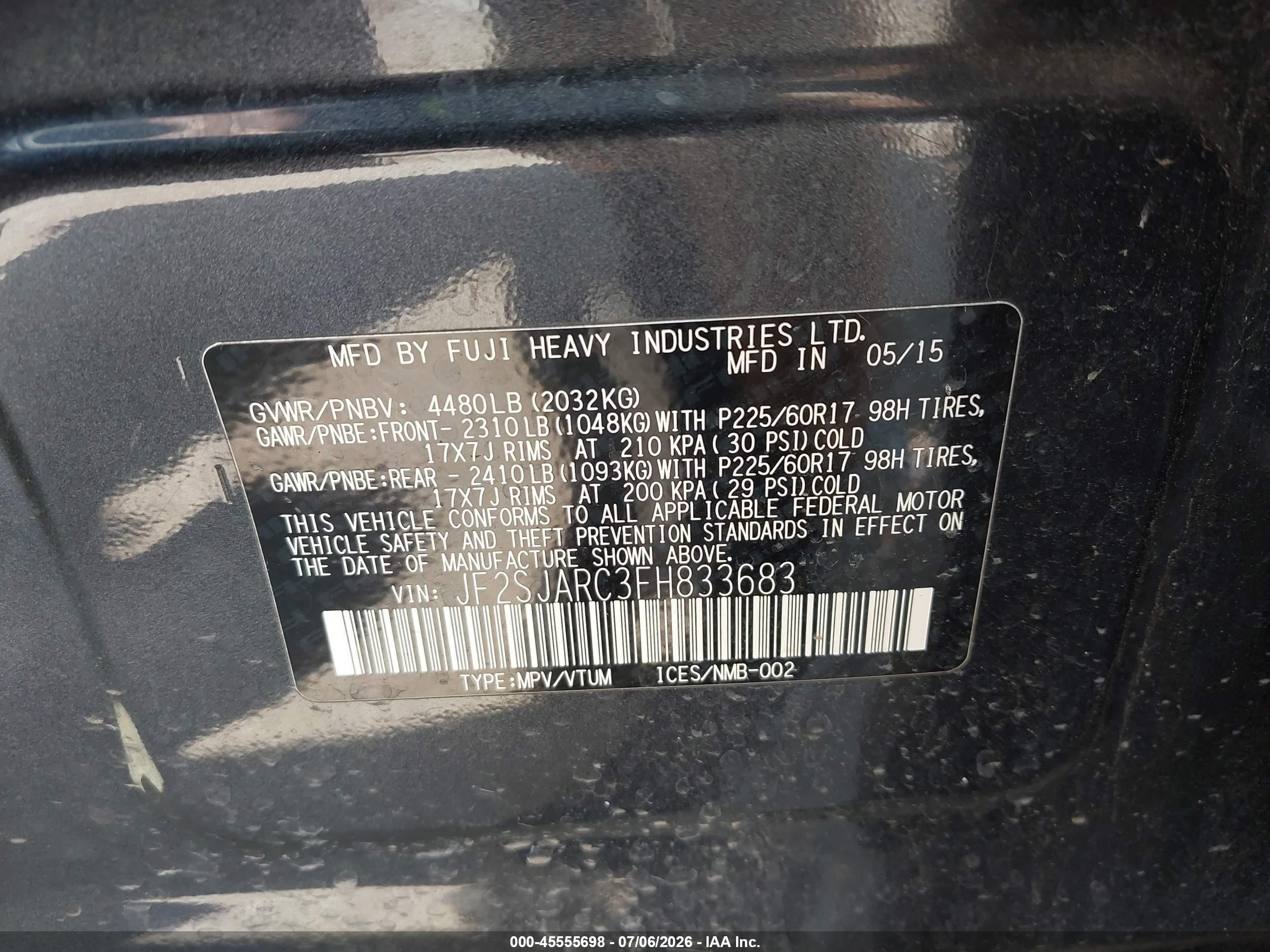 2015 Subaru Forester 2.5i Limited Gray vin: JF2SJARC3FH833683