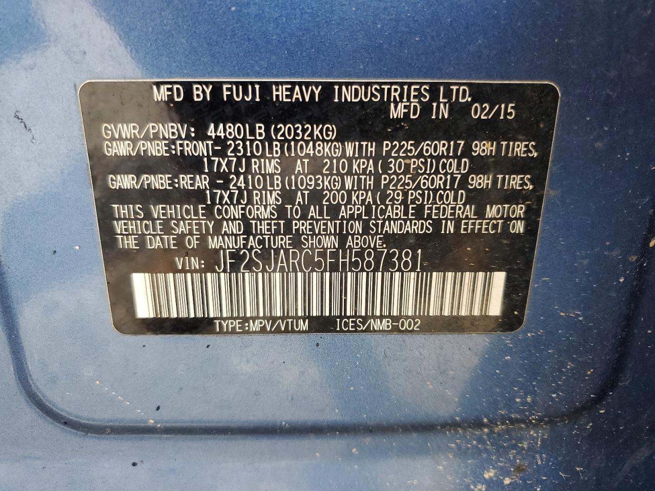 2015 Subaru Forester 2.5i Limited Blue vin: JF2SJARC5FH587381