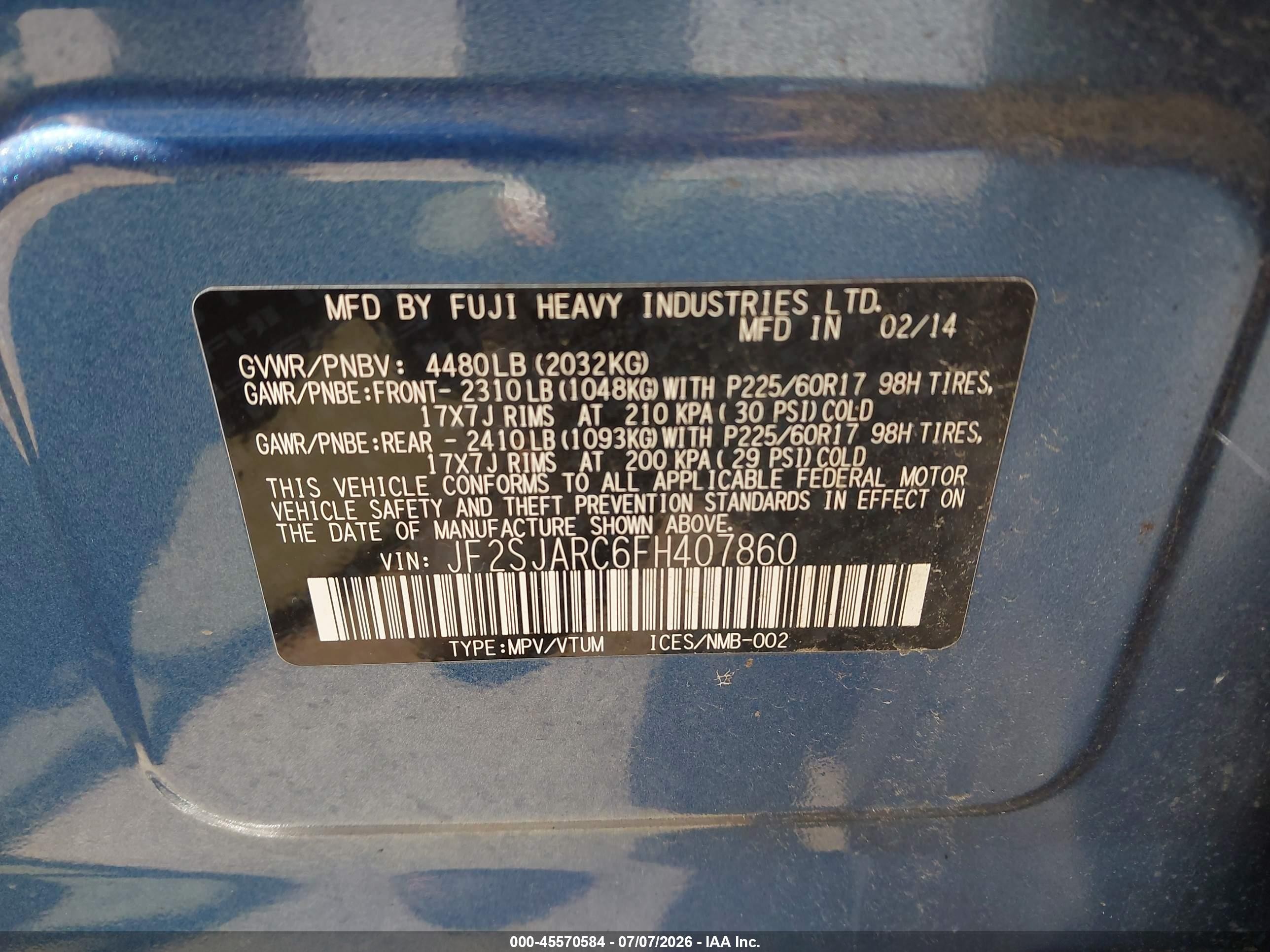 2015 Subaru Forester 2.5i Limited Синий vin: JF2SJARC6FH407860