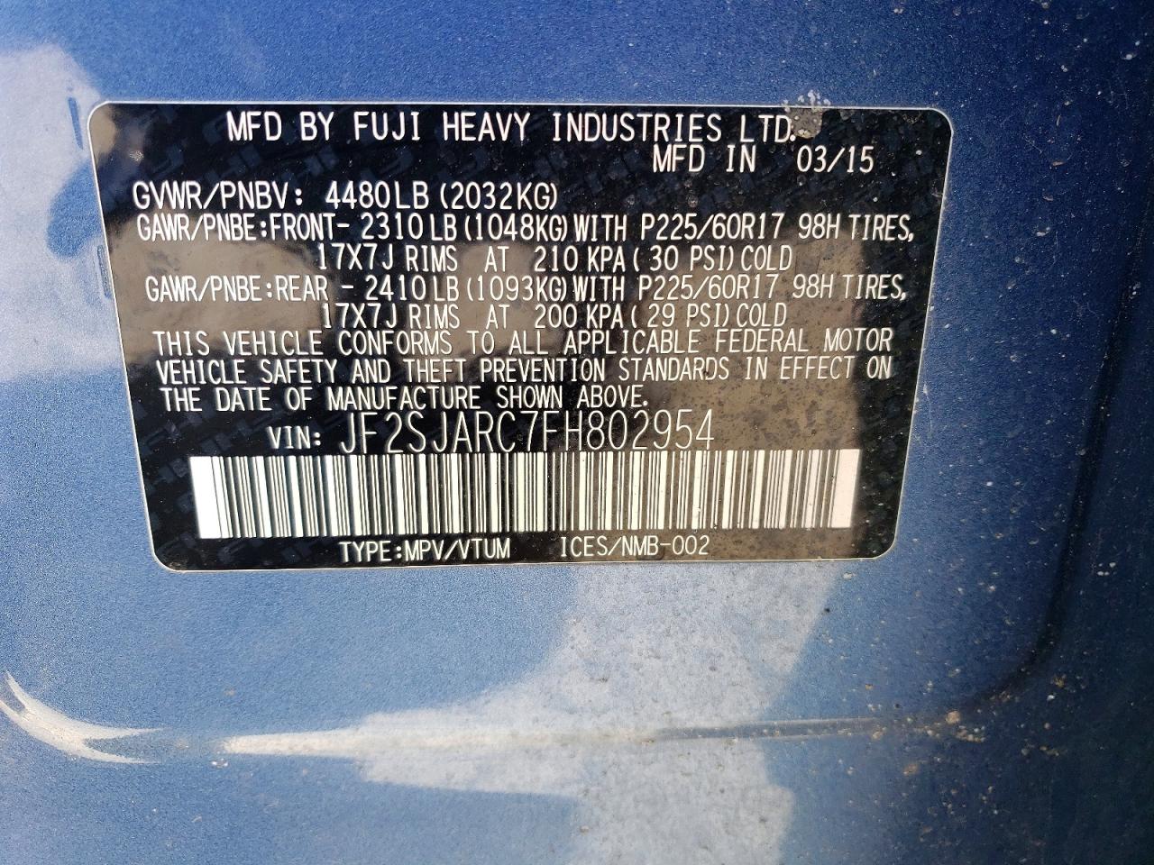 2015 Subaru Forester 2.5i Limited Blue vin: JF2SJARC7FH802954